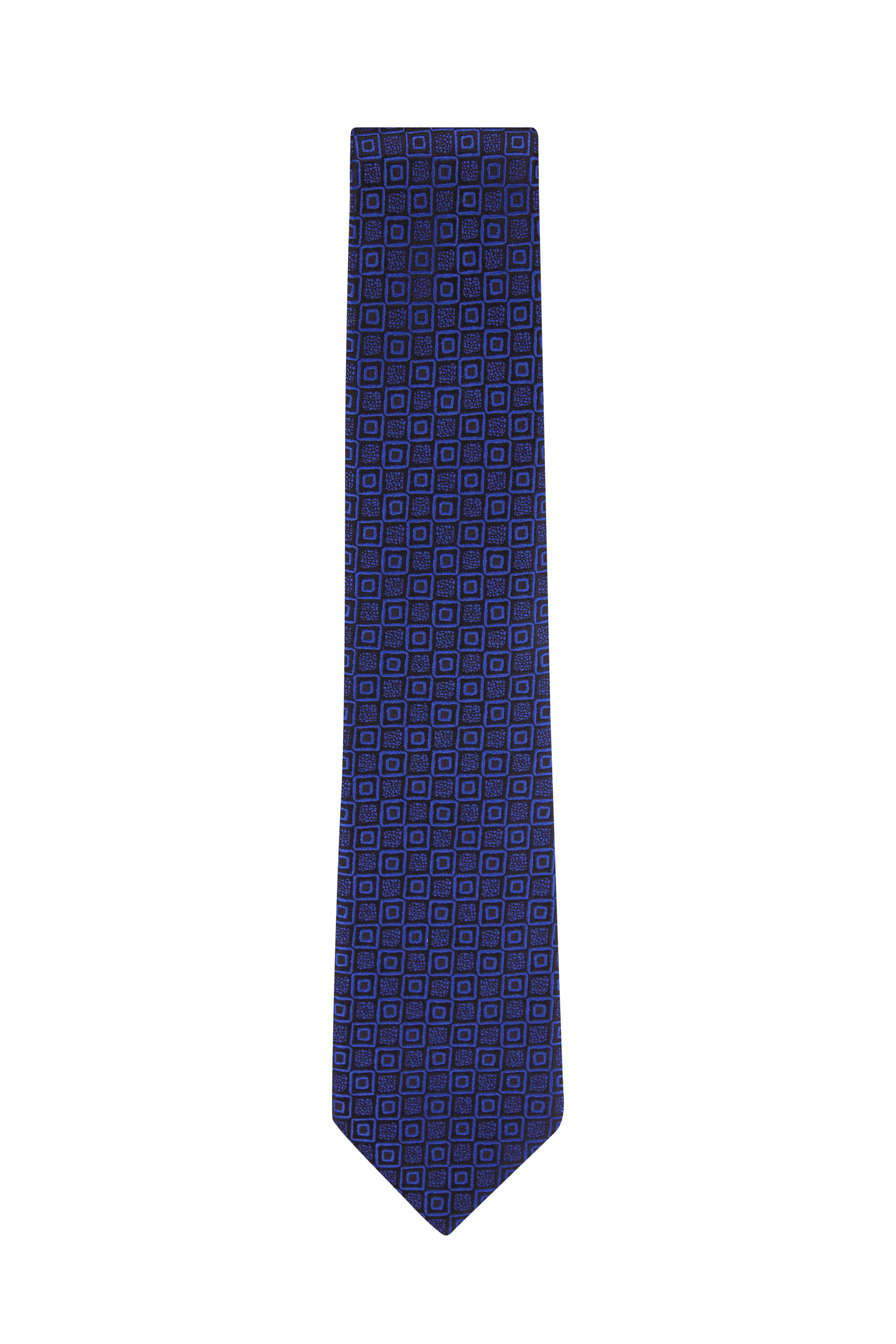 Navy Blue Geometric Print Silk Necktie
