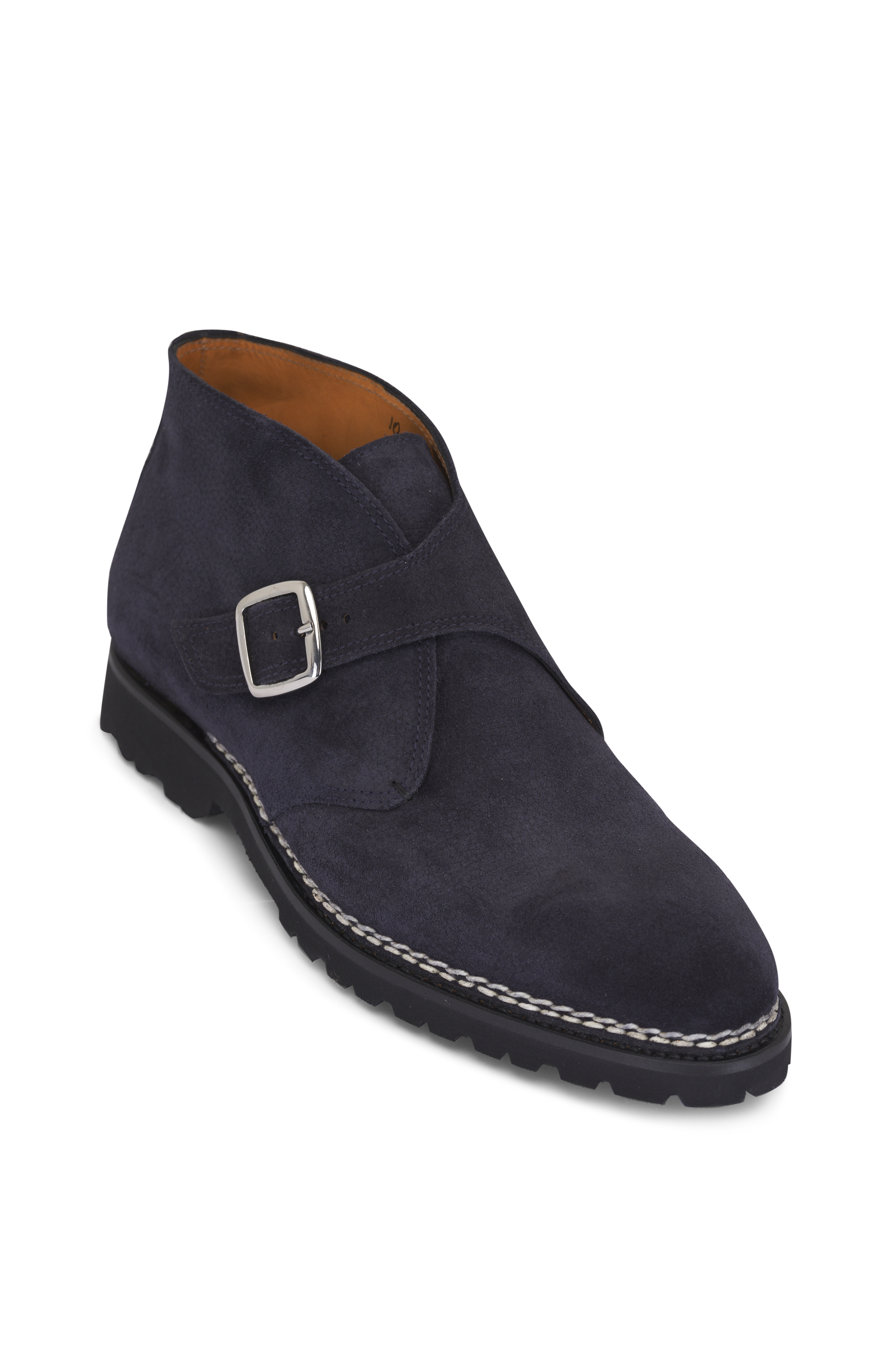 BONTONI Visionario Men’s Navy Blue Suede Monk Boot 9.5 Italian Luxury Designer Bontoni - Visionario Dark Navy Textured Suede Boot main image 2