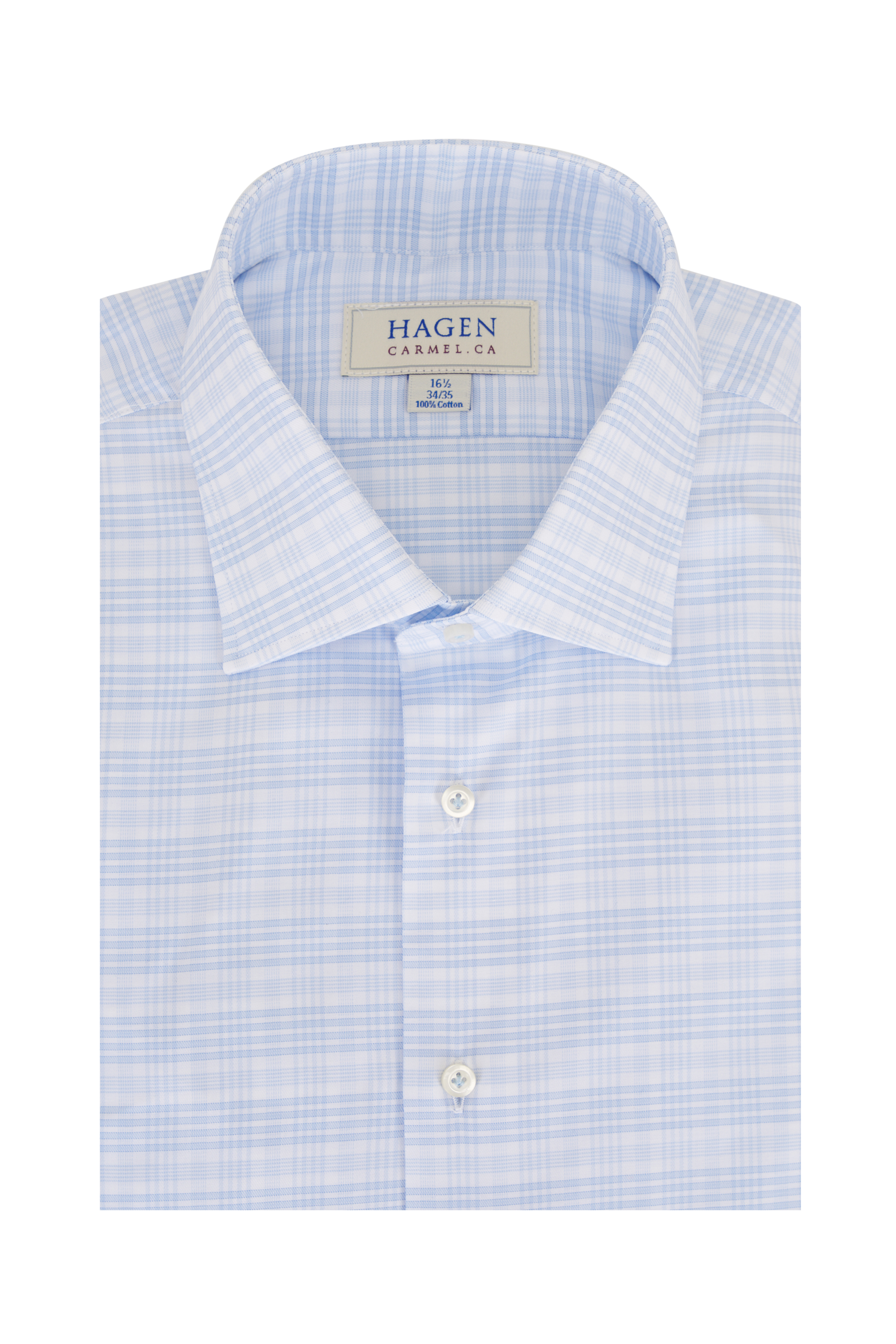 Hagen Shirts - Blue Graph Check Cotton Dress Shirt Hagen Shirts - Blue Graph Check Cotton Dress Shirt
