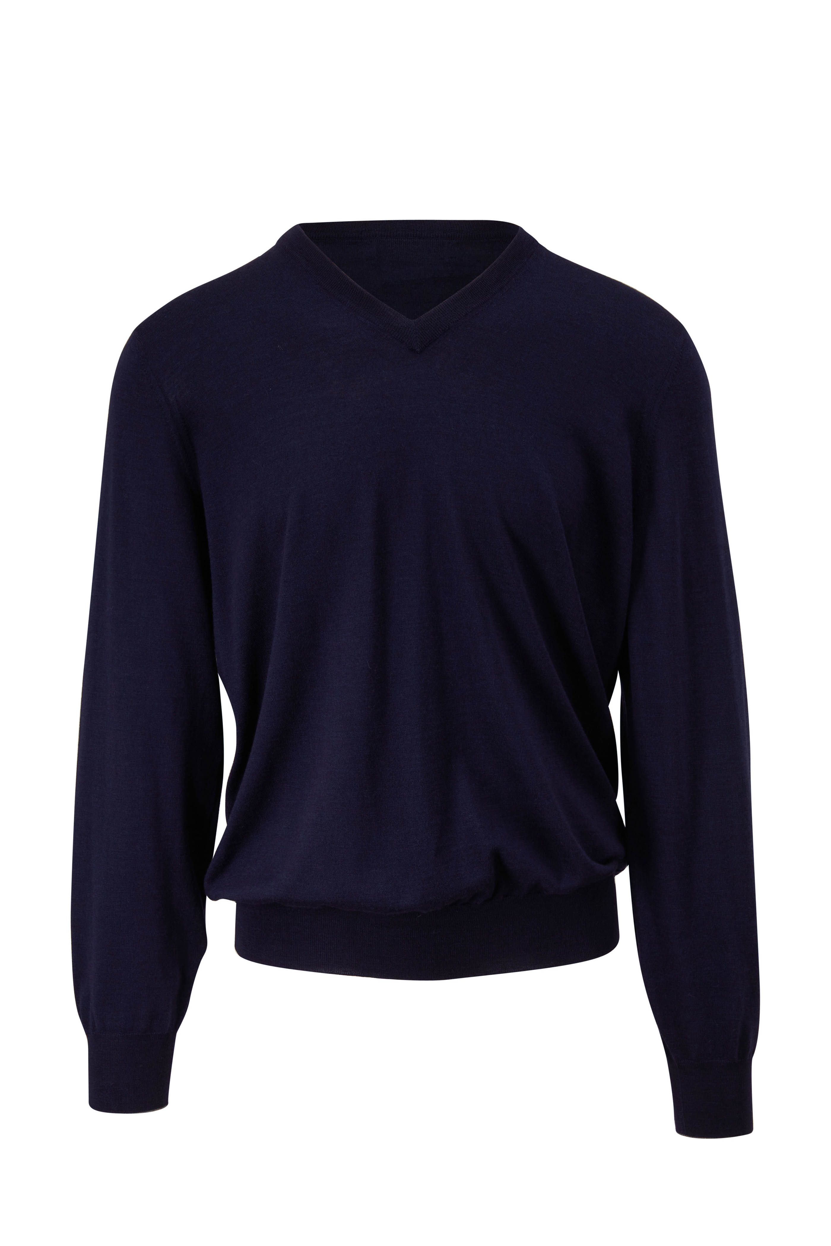 BRUNELLO CUCINELLI ネイビー スウェット カシミヤ トレーナー Brunello Cucinelli - Navy Blue Ribbed Zip Cardigan