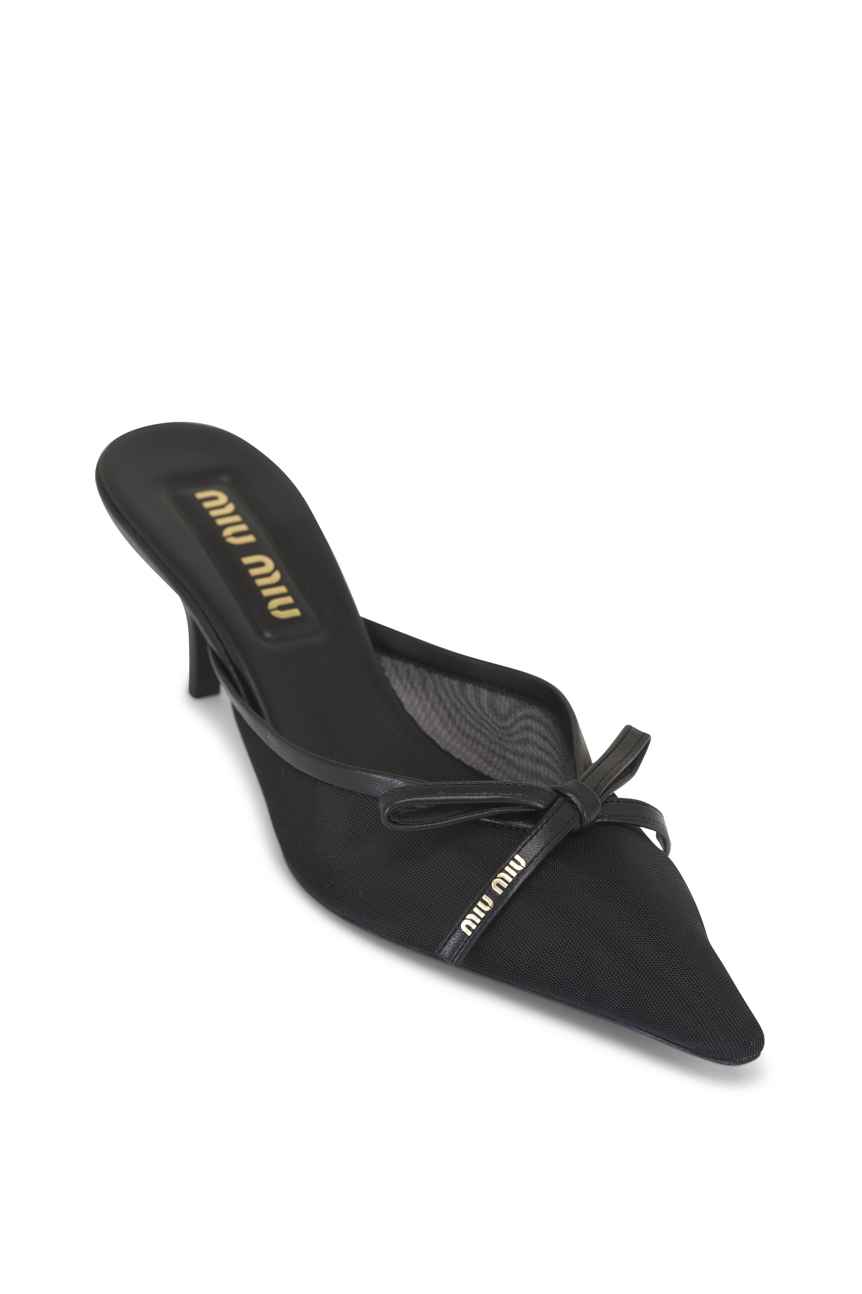 Prada - Black Suede V-Neck Block Heel Mule, 65mm