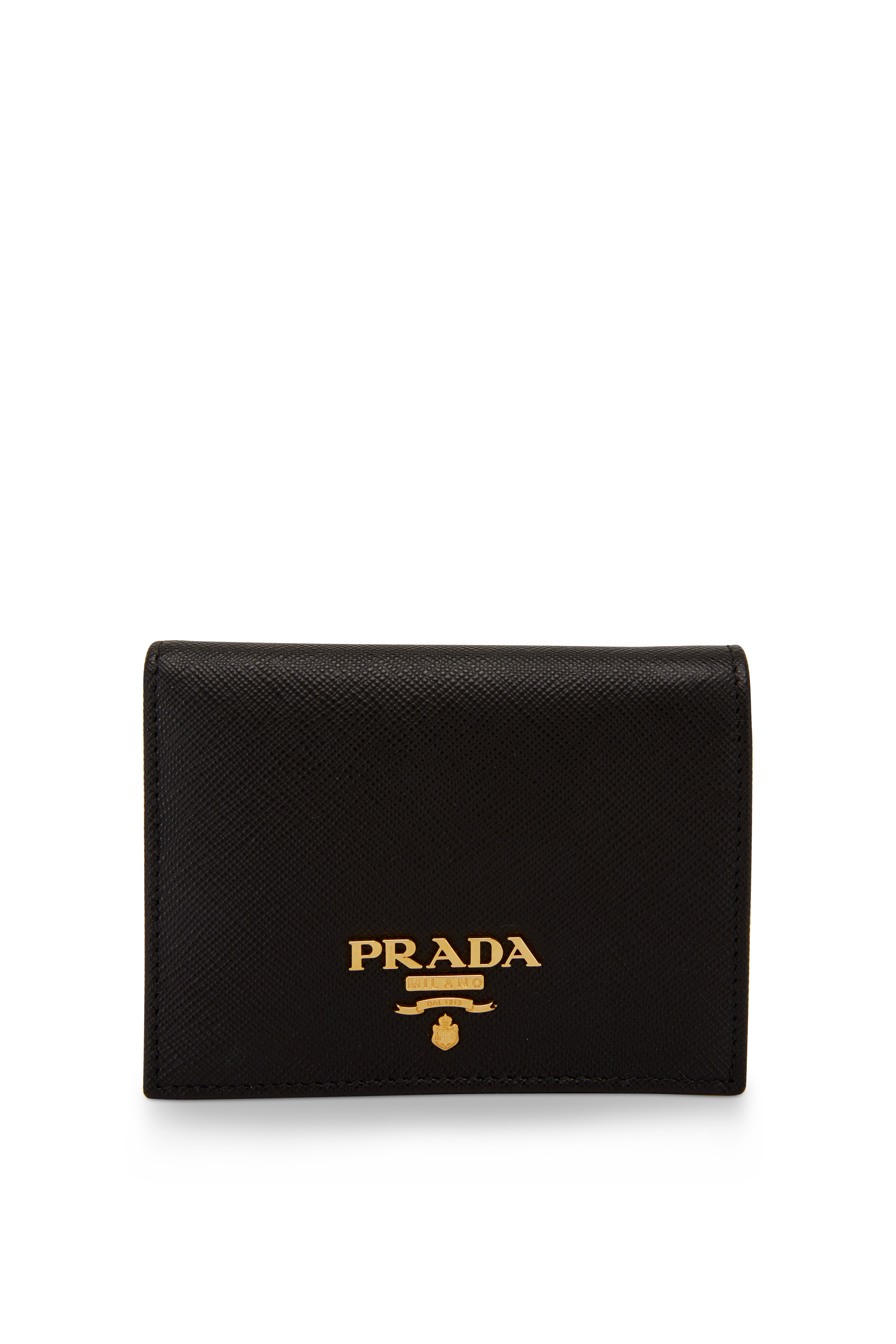 Prada - Black & Red Grained Leather Fold Over Wallet