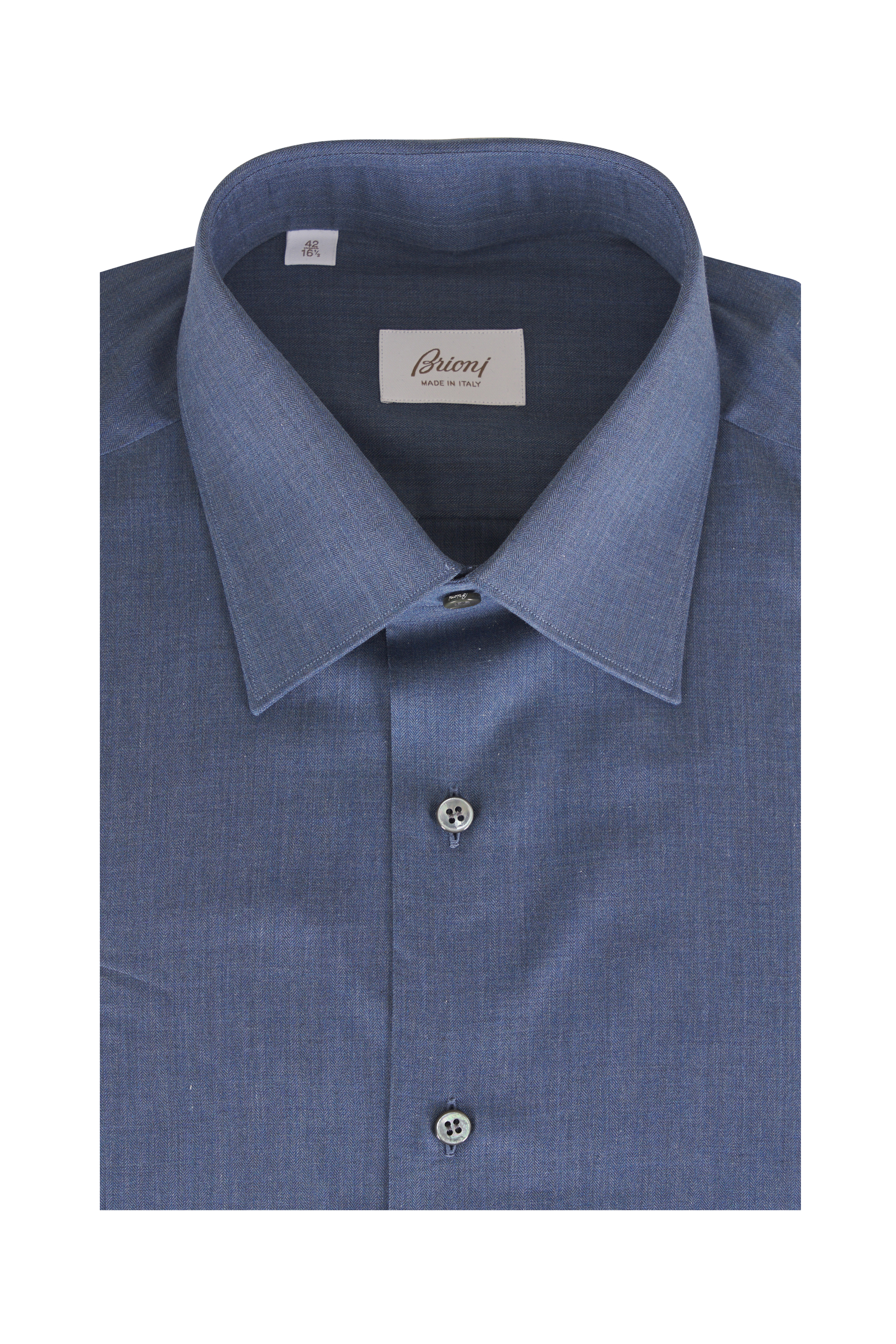 Brioni - Dark Blue Textured Cotton Dress Shirt | Mitchell Stores