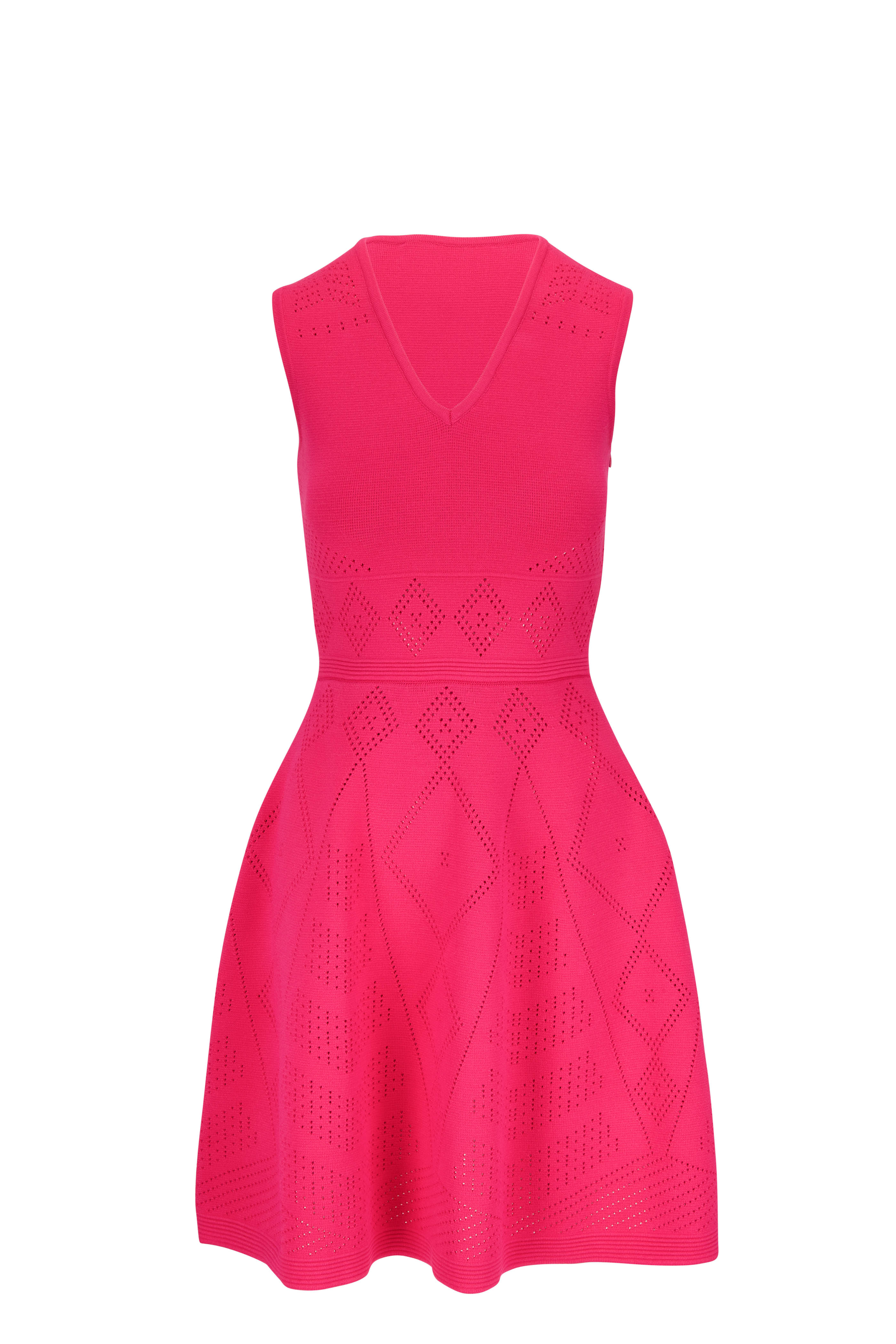 Carolina Herrera - Pink Floral Drop Shoulder Mini Dress