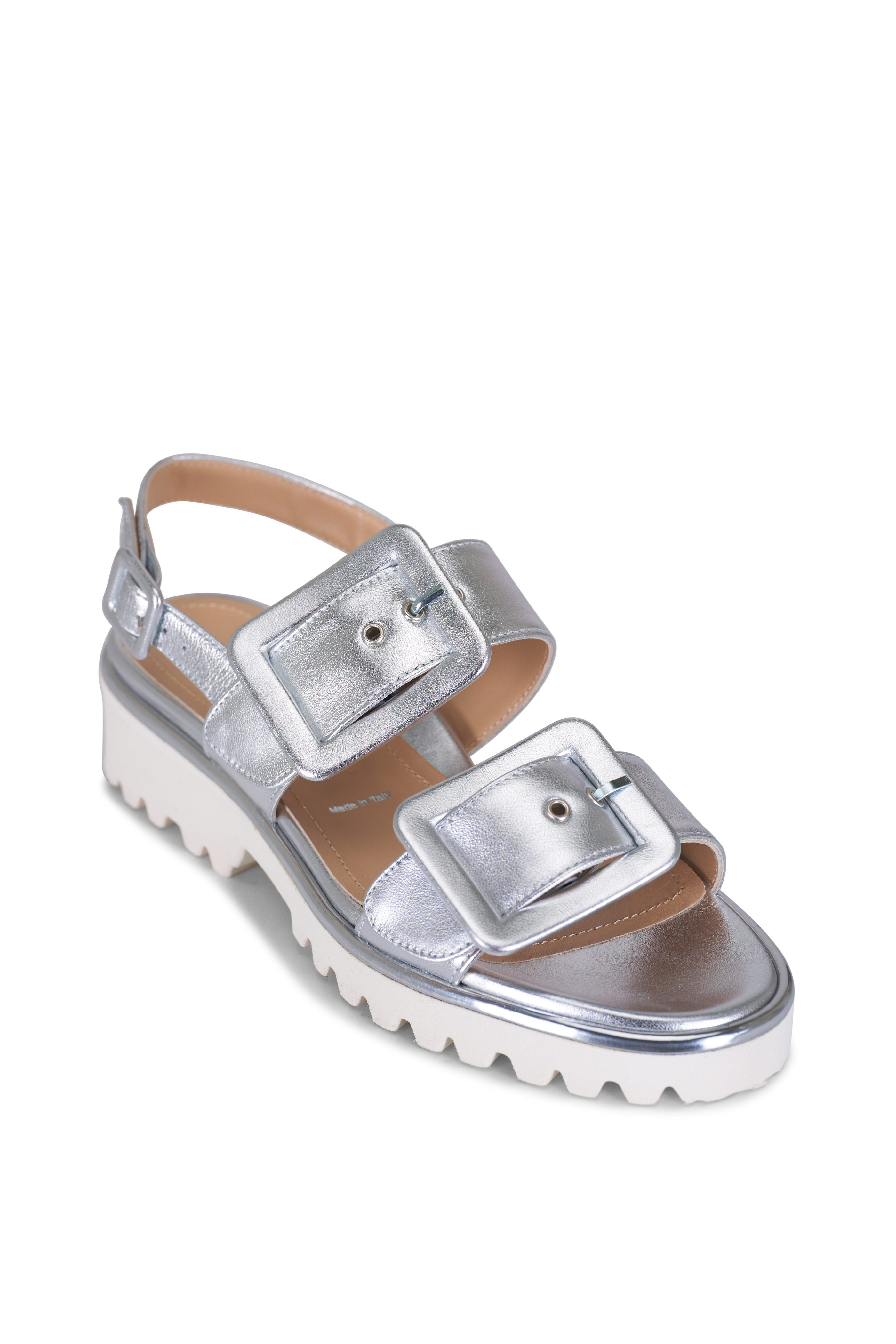 Prada - Silver Metallic Leather Thong Sandal | Mitchell Stores