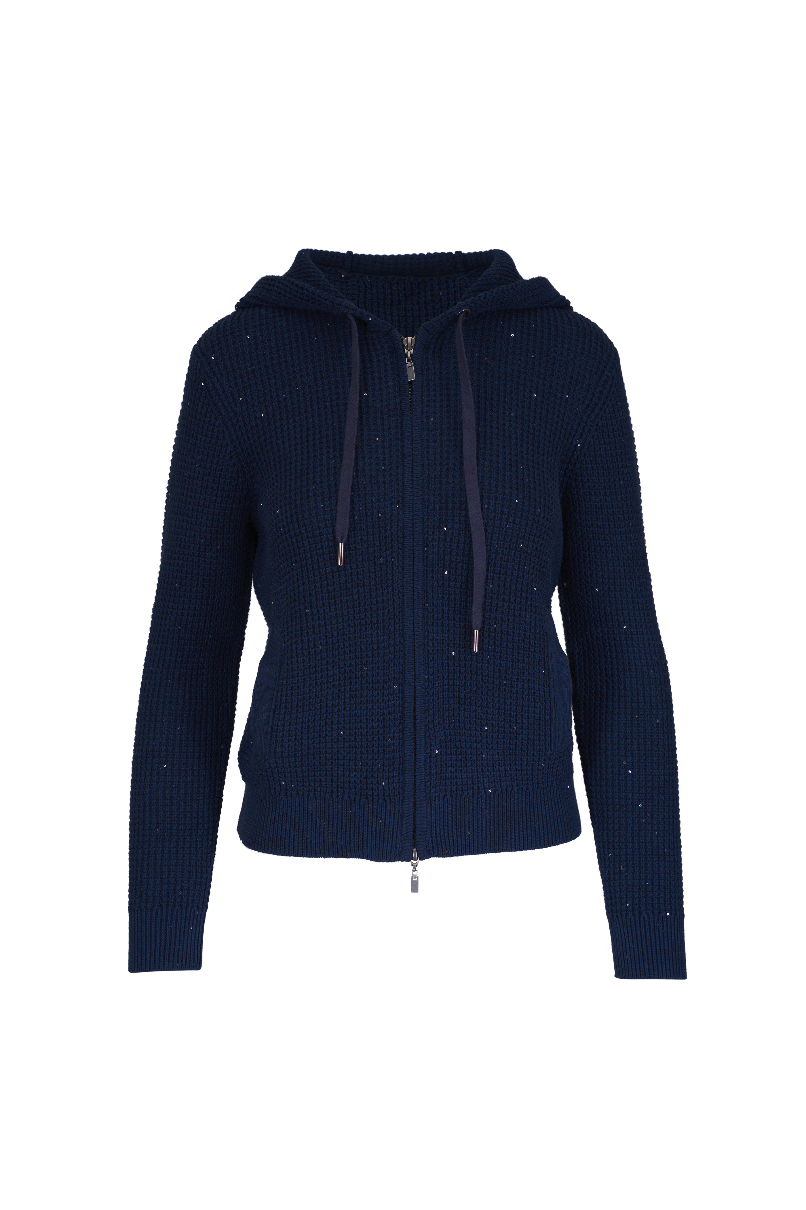 Kinross - Navy Blue Thermal Sporty Cashmere Zip Cardigan