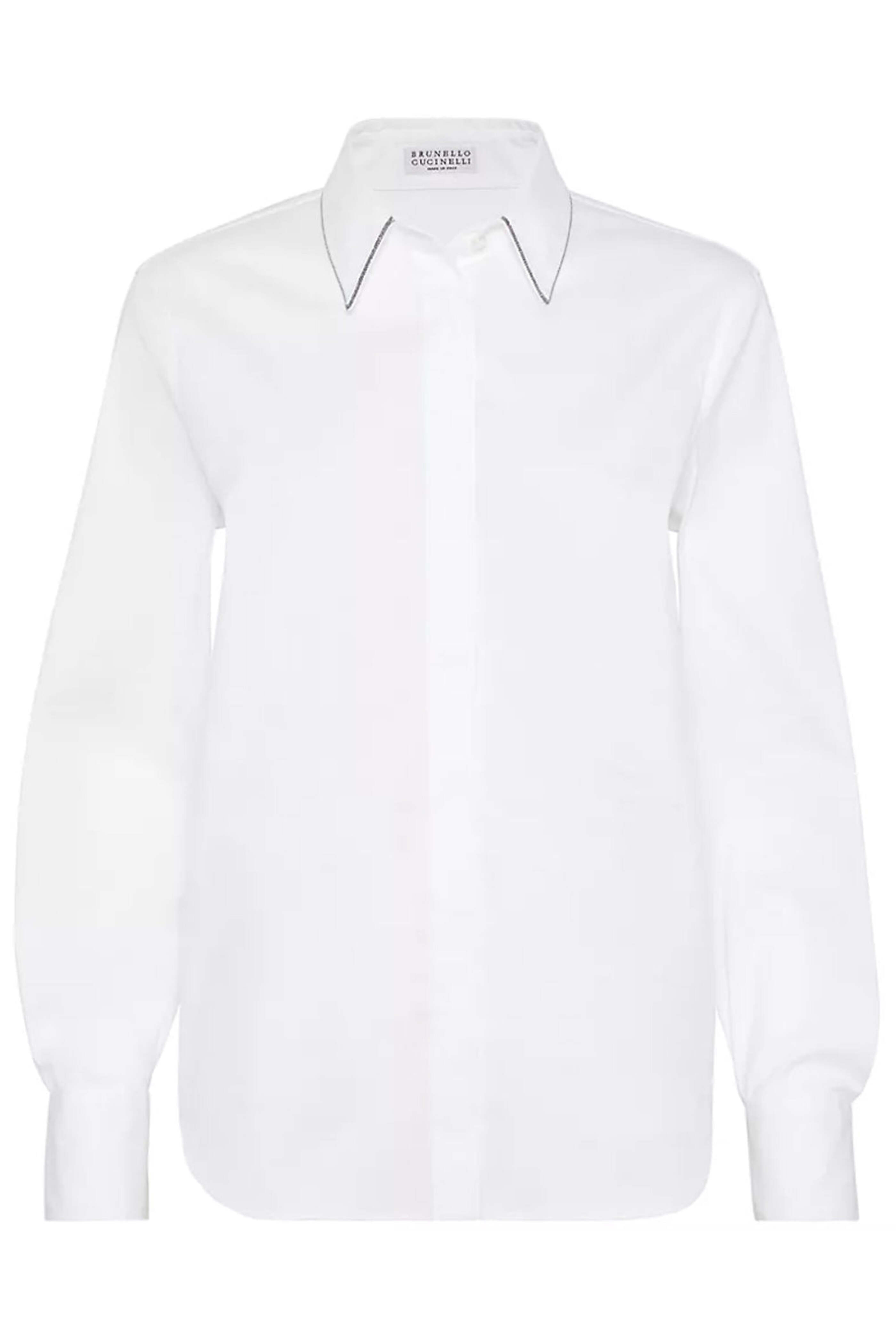 Brunello Cucinelli - White Cotton Poplin Monili Button Down