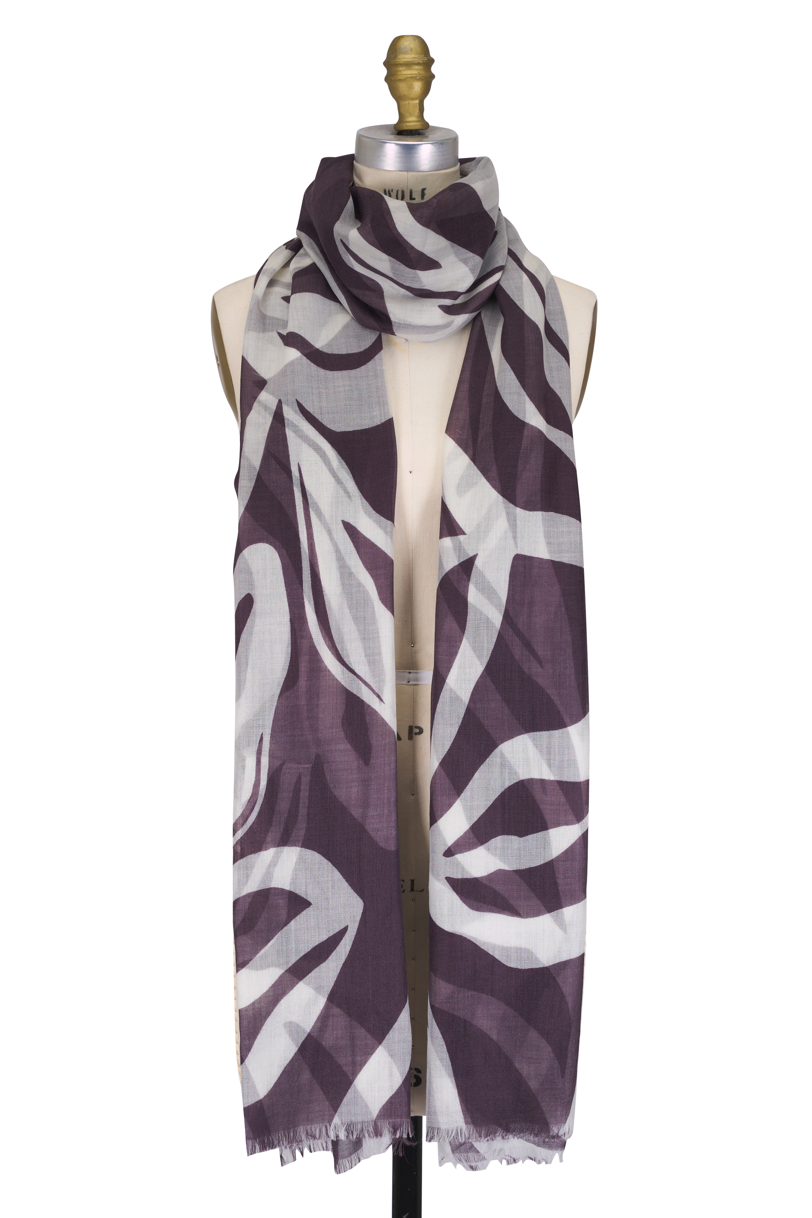 Brunello Cucinelli - Gray Stripe Lurex Cashmere Scarf Brunello Cucinelli - Gray Stripe Lurex Cashmere Scarf