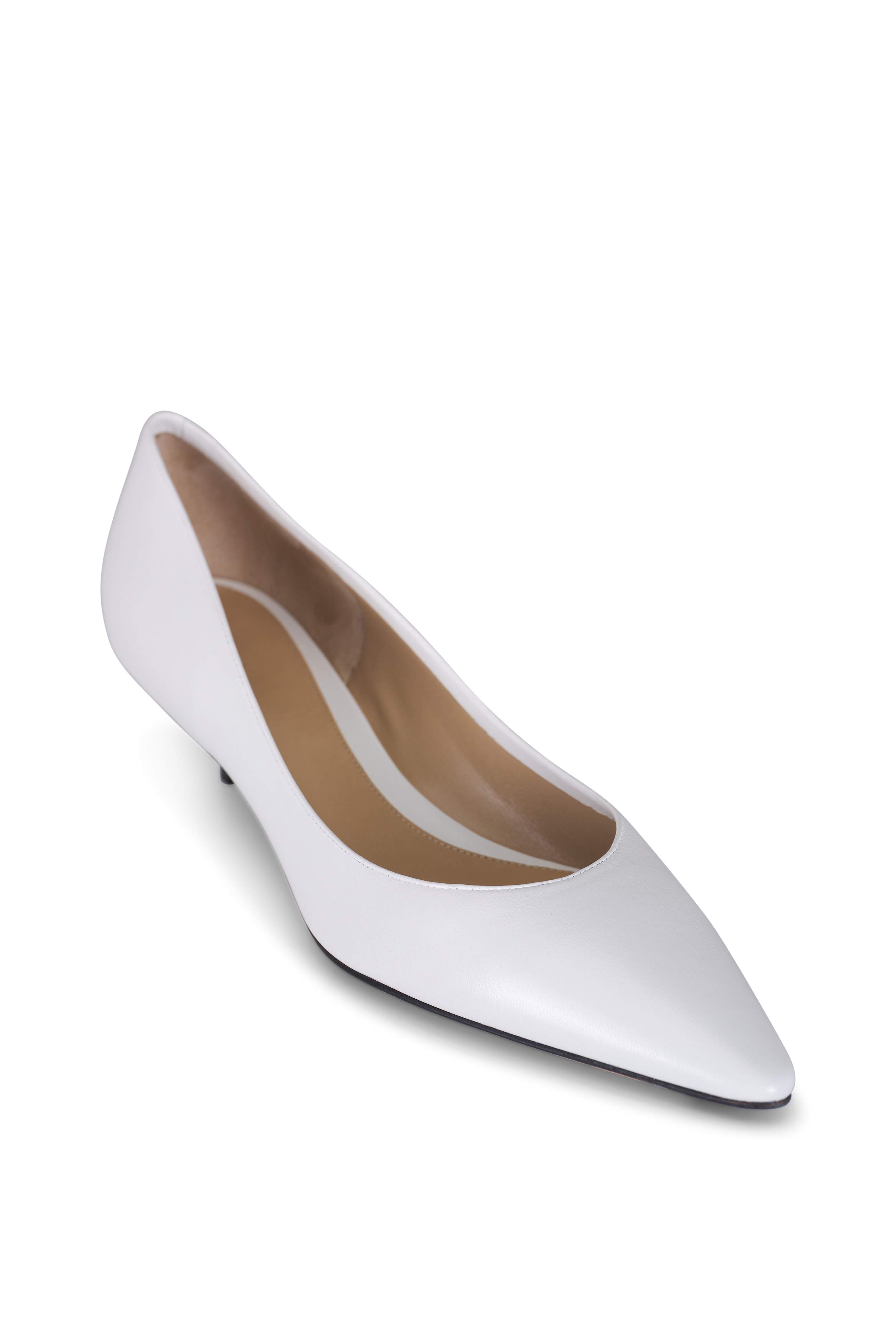 Saint Laurent - White Leather Black Cap Toe Pumps