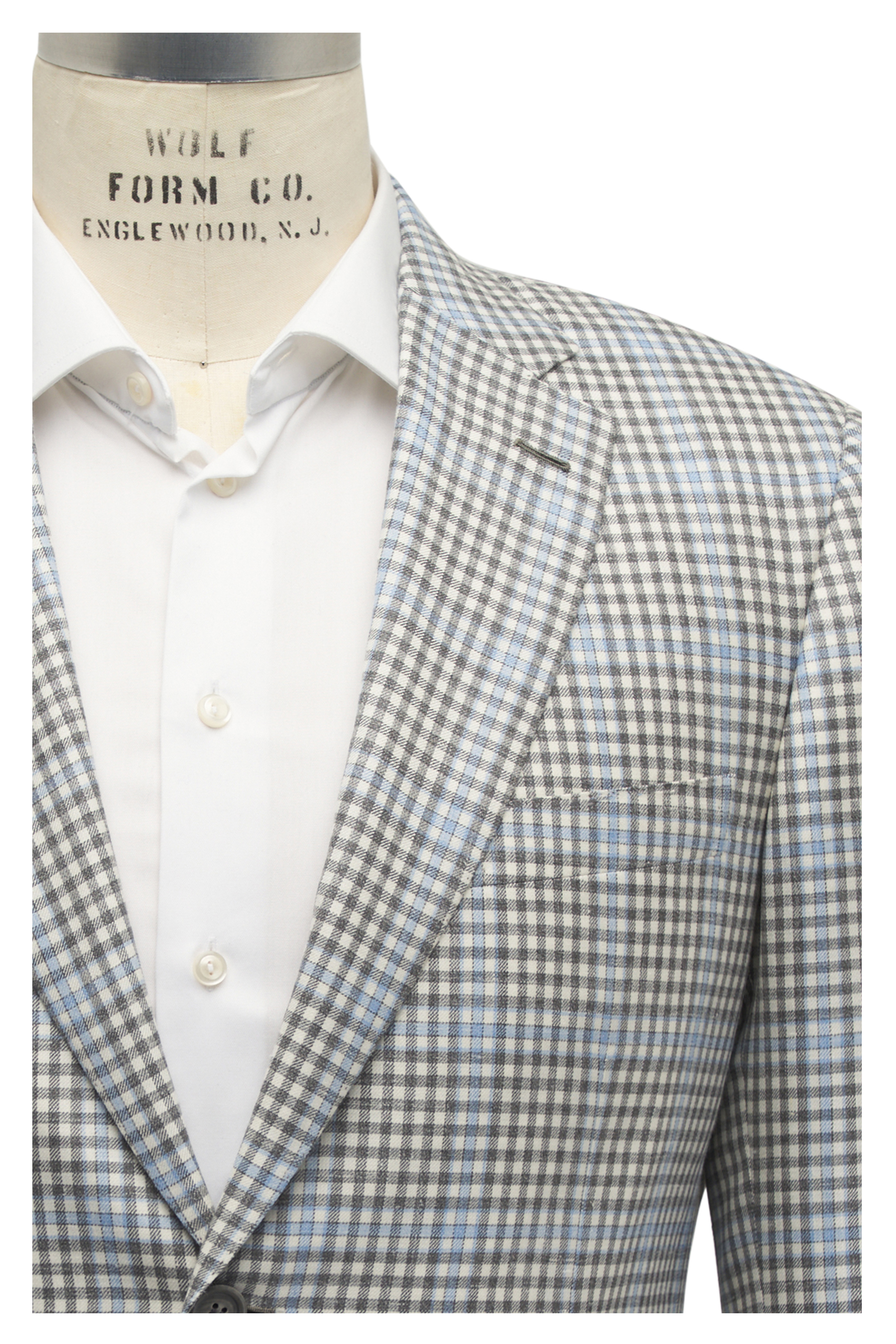 Men's Blazer Blue White Check Plaid Jacket Sport Coat (44R