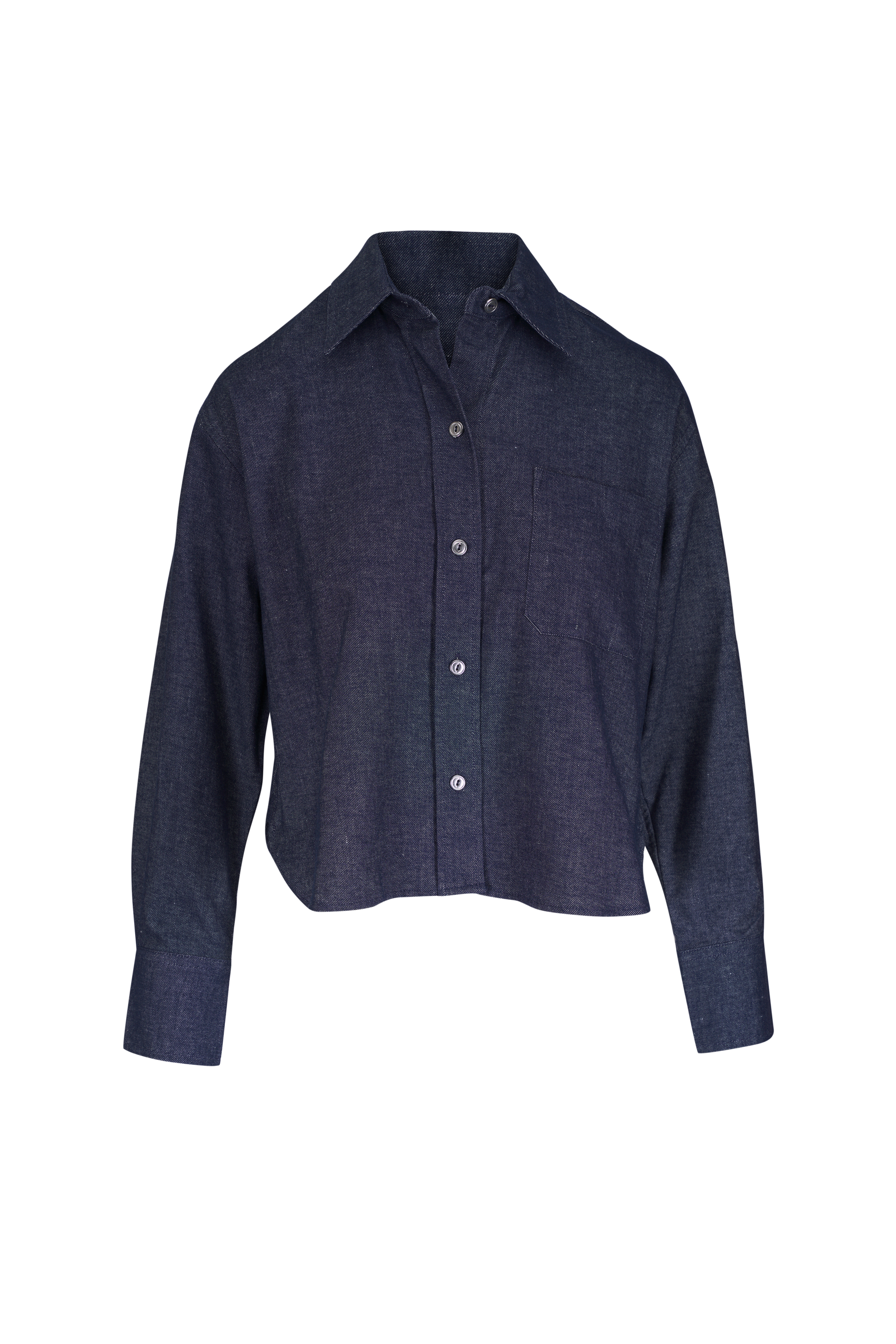 Vince - Fountain Silk Slim Fitted Band Collar Blouse