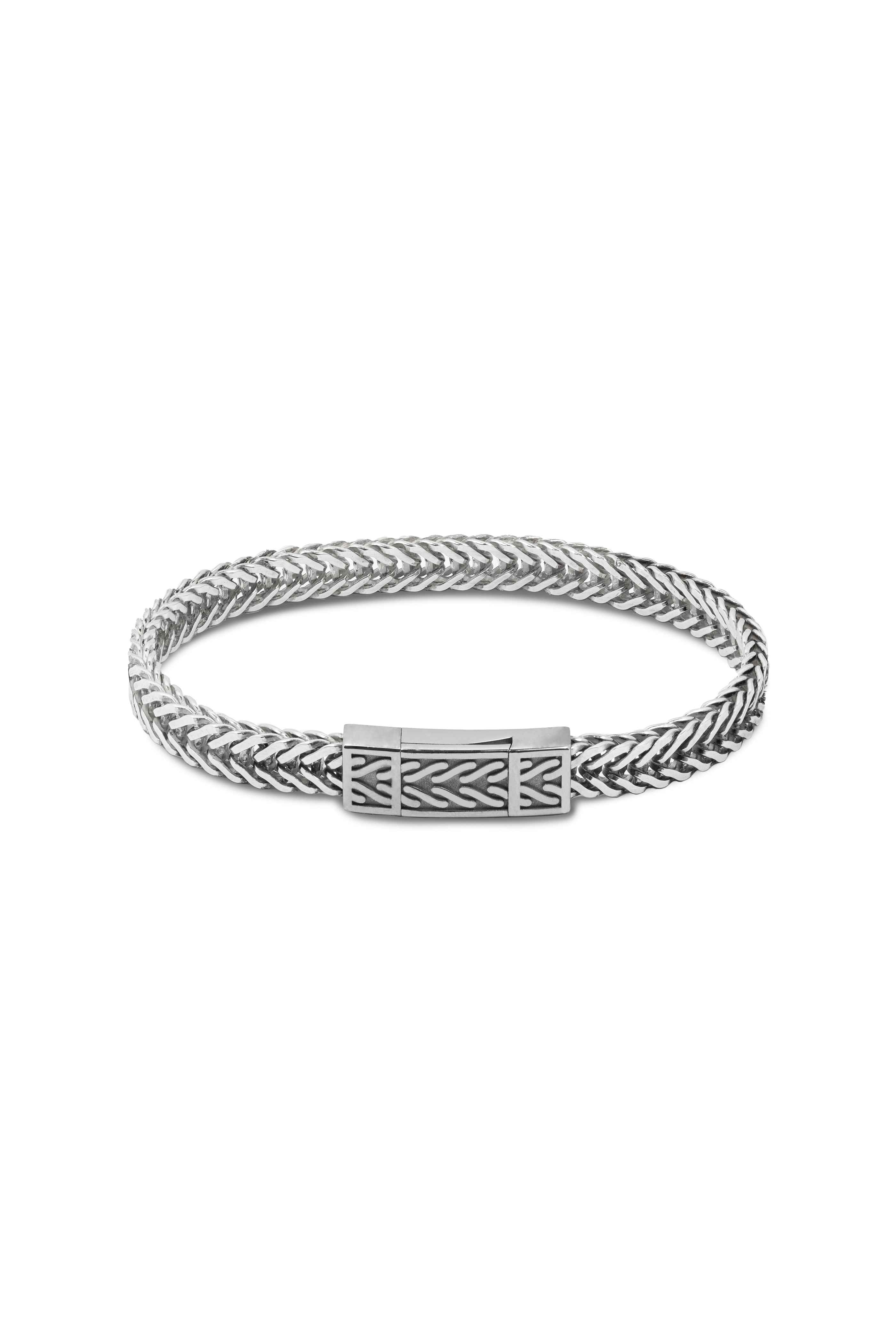 Tateossian - Herringbone Click Pelle Black Leather Bracelet