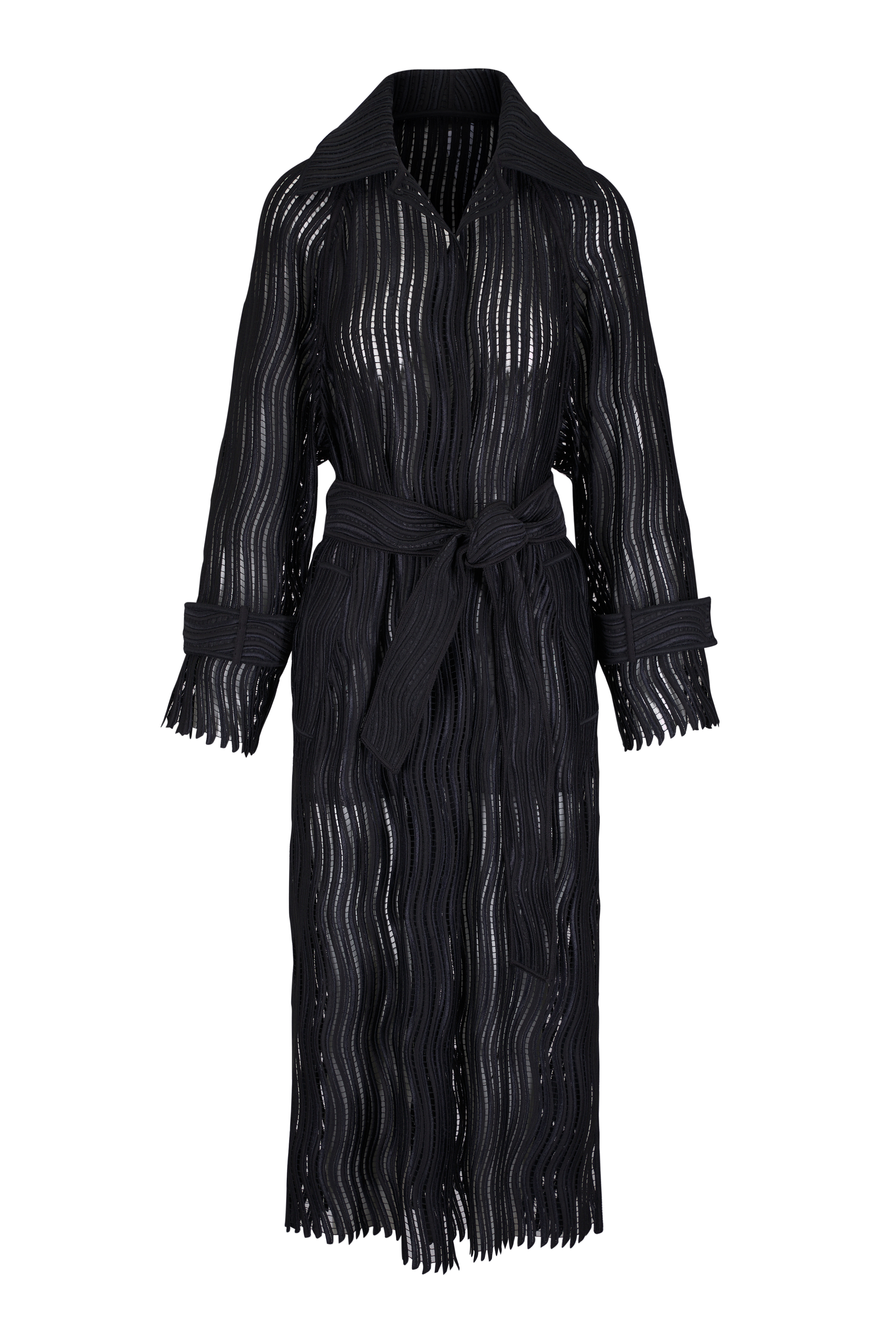 Valentino - Side Tie Black Stretch Wool Long Coat