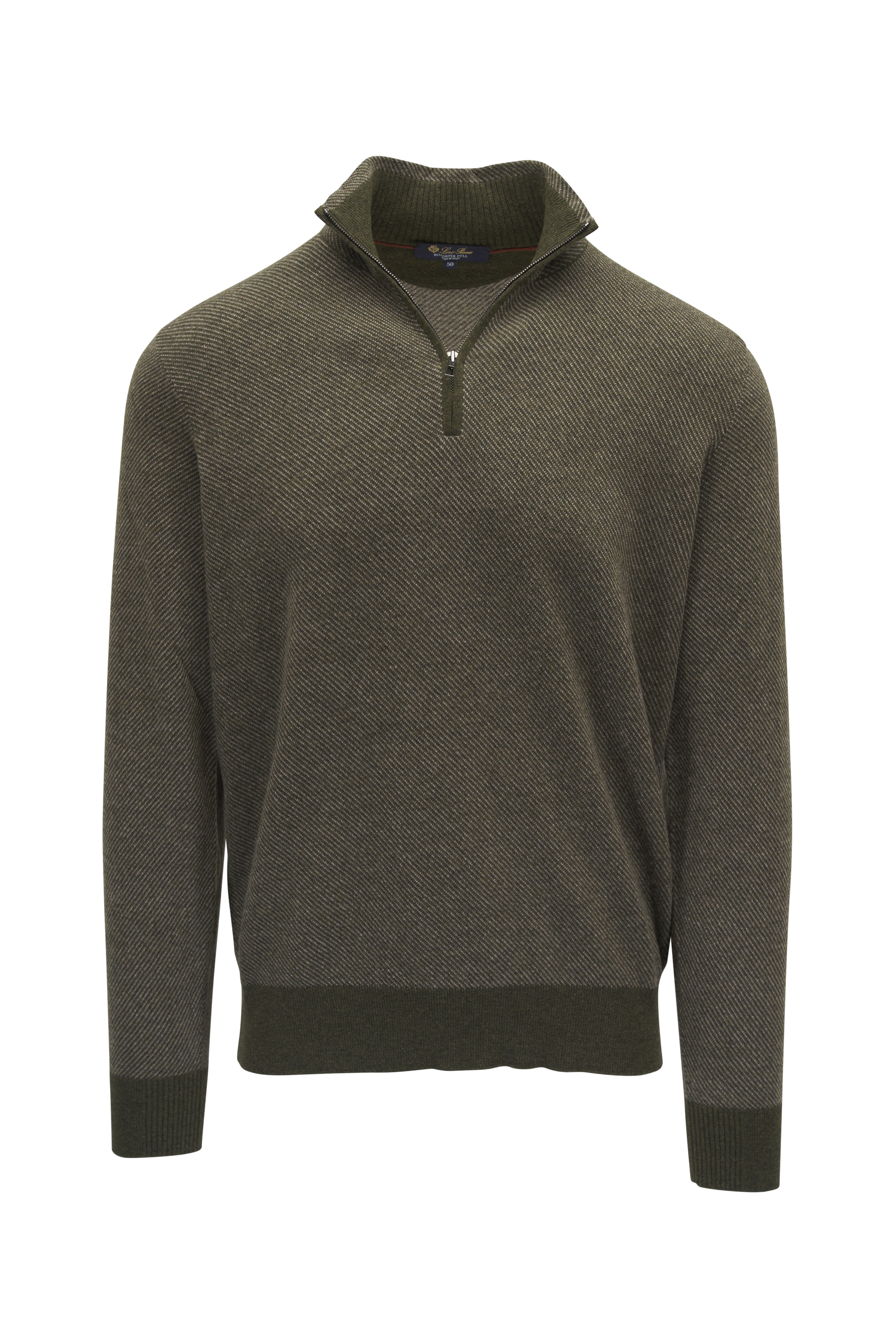 Loro Piana グリーントップス Loro Piana - Roadster Green Cashmere Quarter Zip Pullover