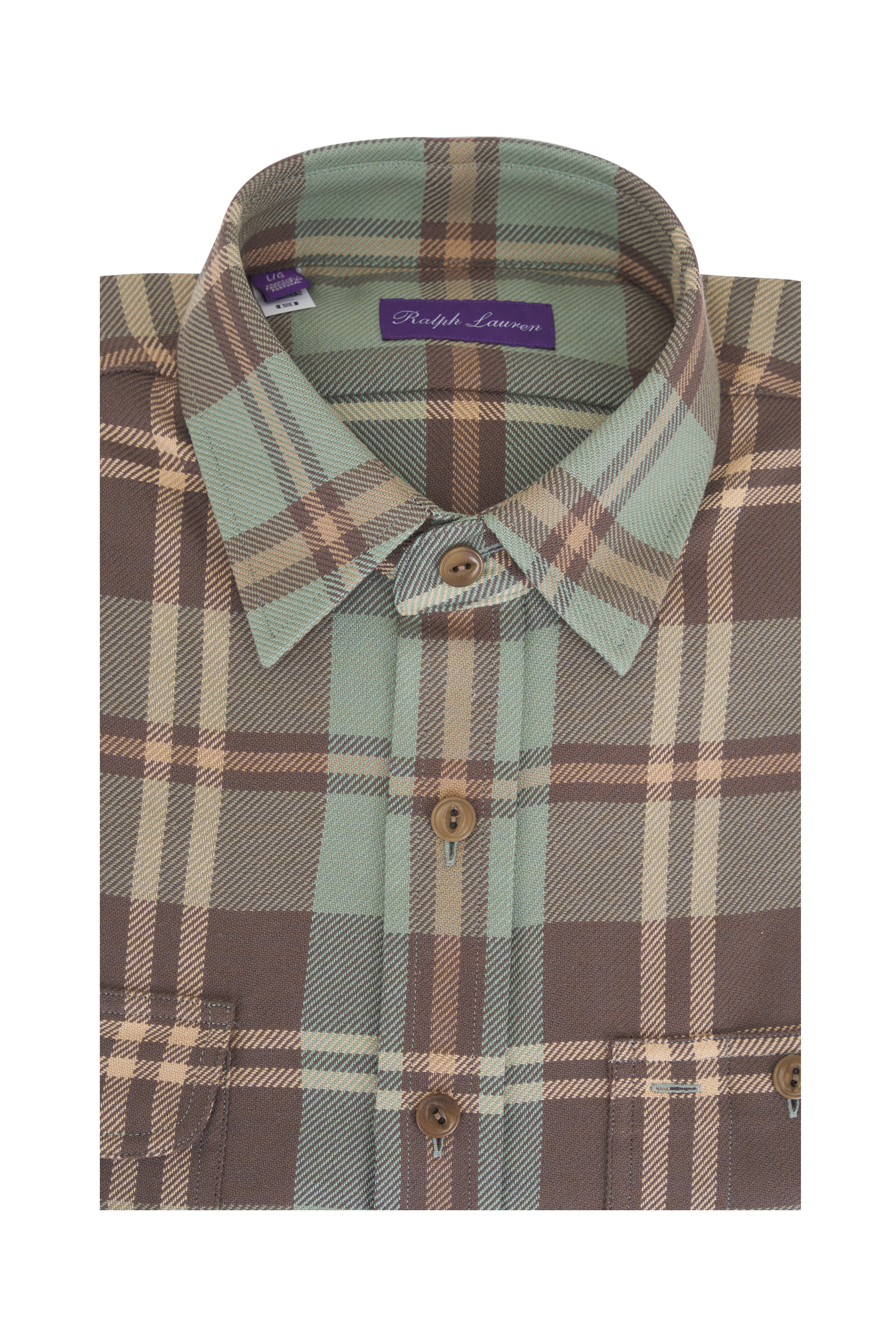 Ralph Lauren Purple Label - Sahara Green Ikat Print Linen Shirt