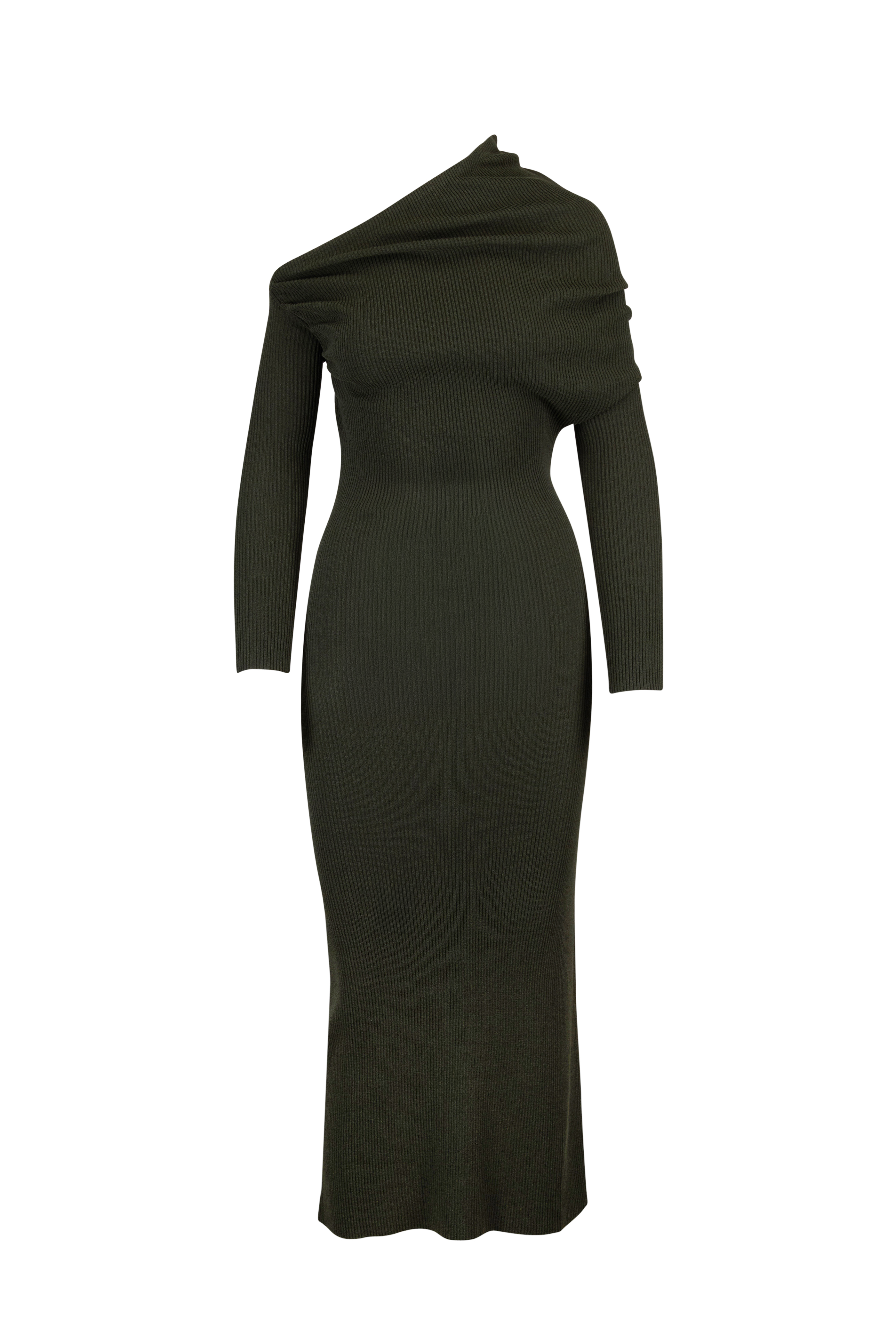 lapointe green dress LAPOINTE Satin Shift Dress With Feathers