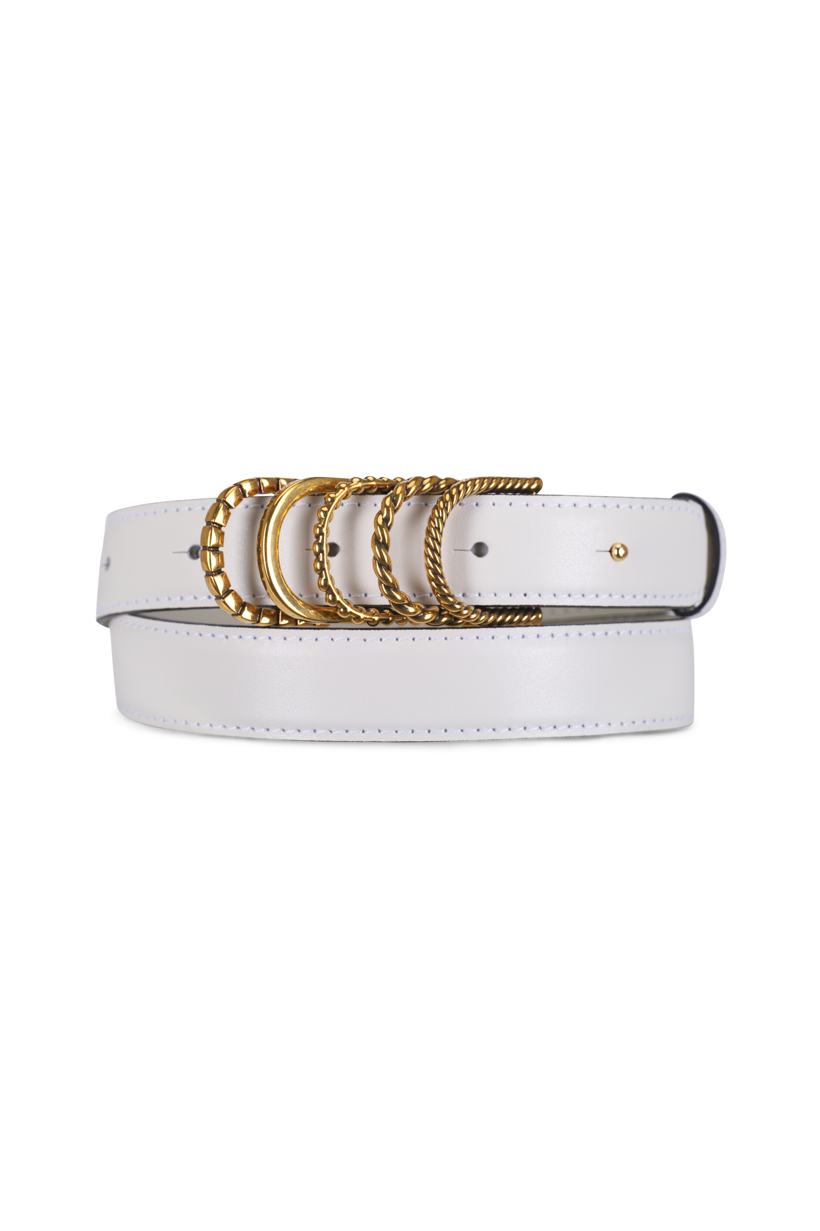 Prada - White Saffiano Gold Logo Waist Belt | Mitchell Stores