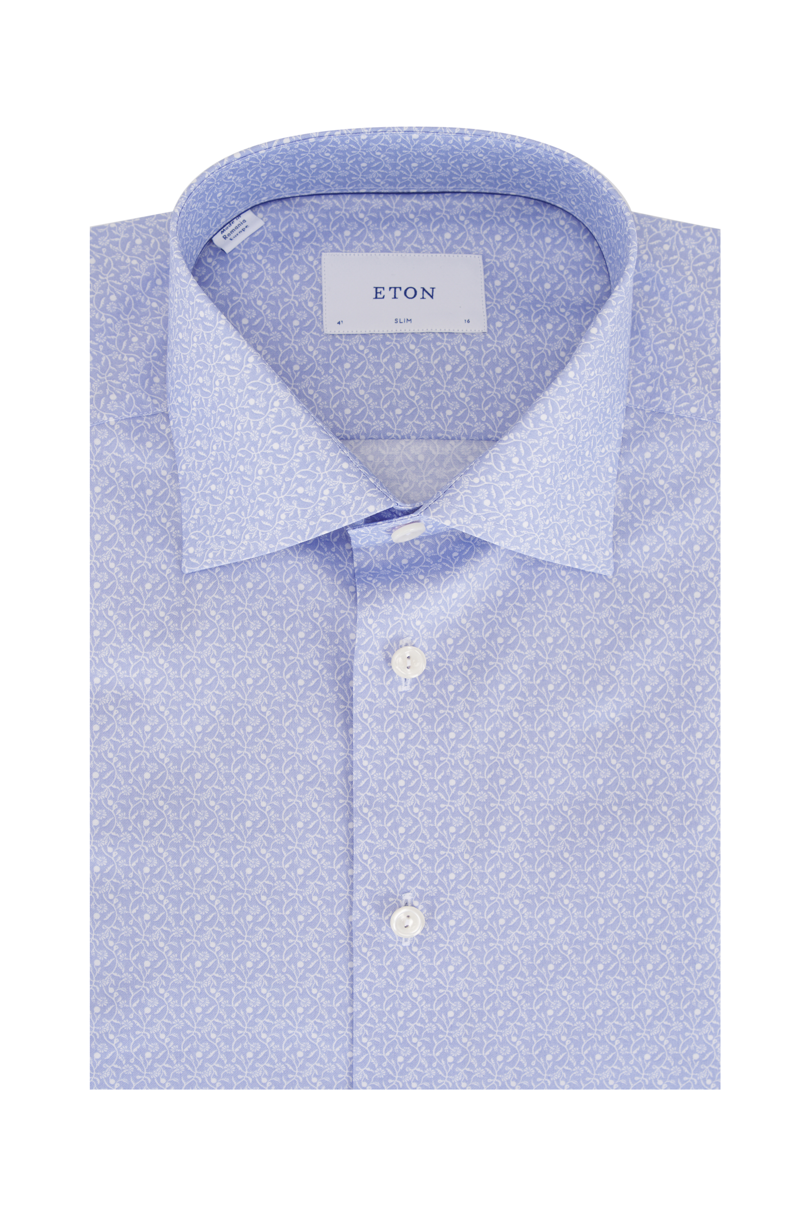 Eton - Light Blue Geometric Brocade Slim Fit Dress Shirt