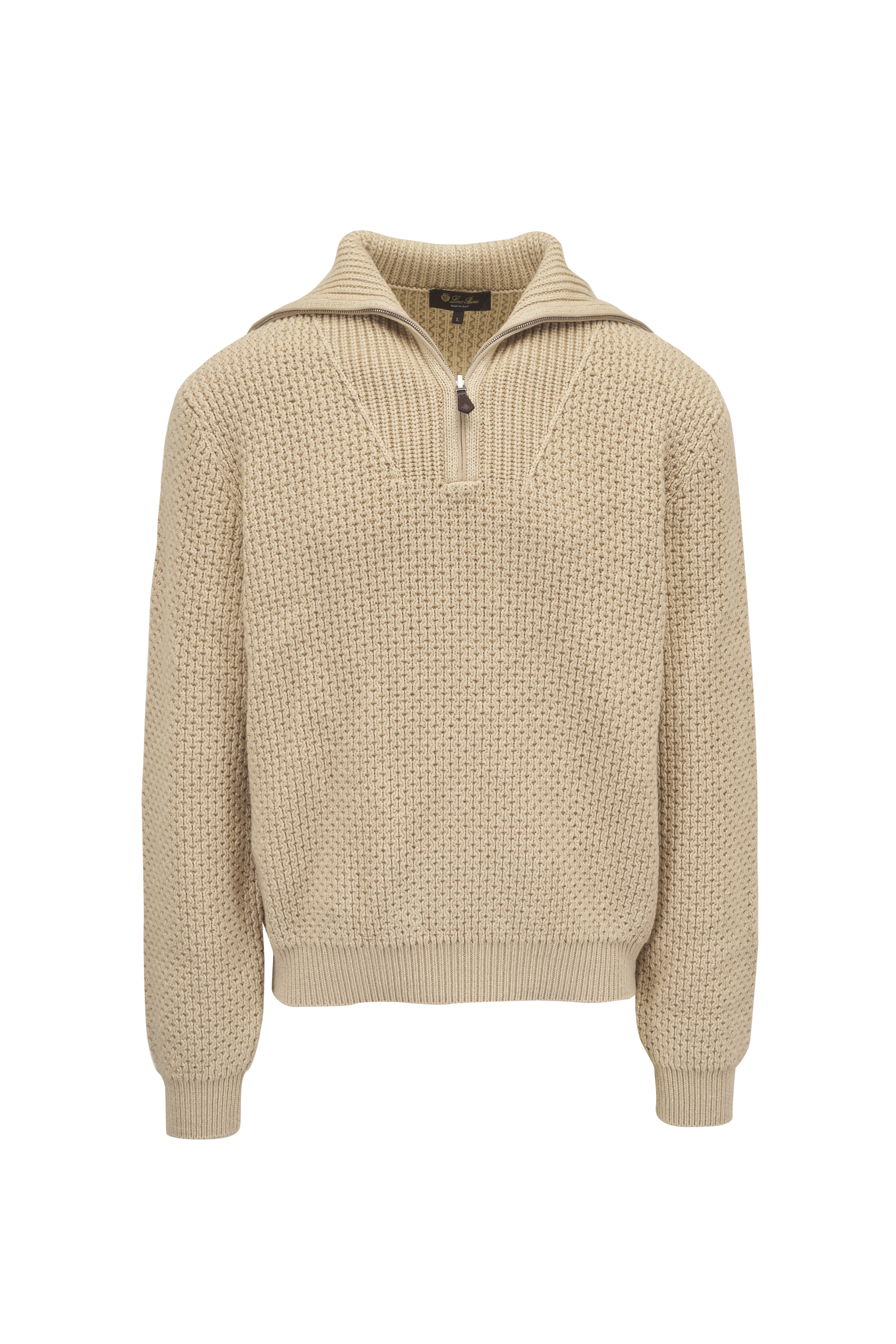 Loro Piana - Valduggia Garden Sand Cashmere Quarter Zip Sweater