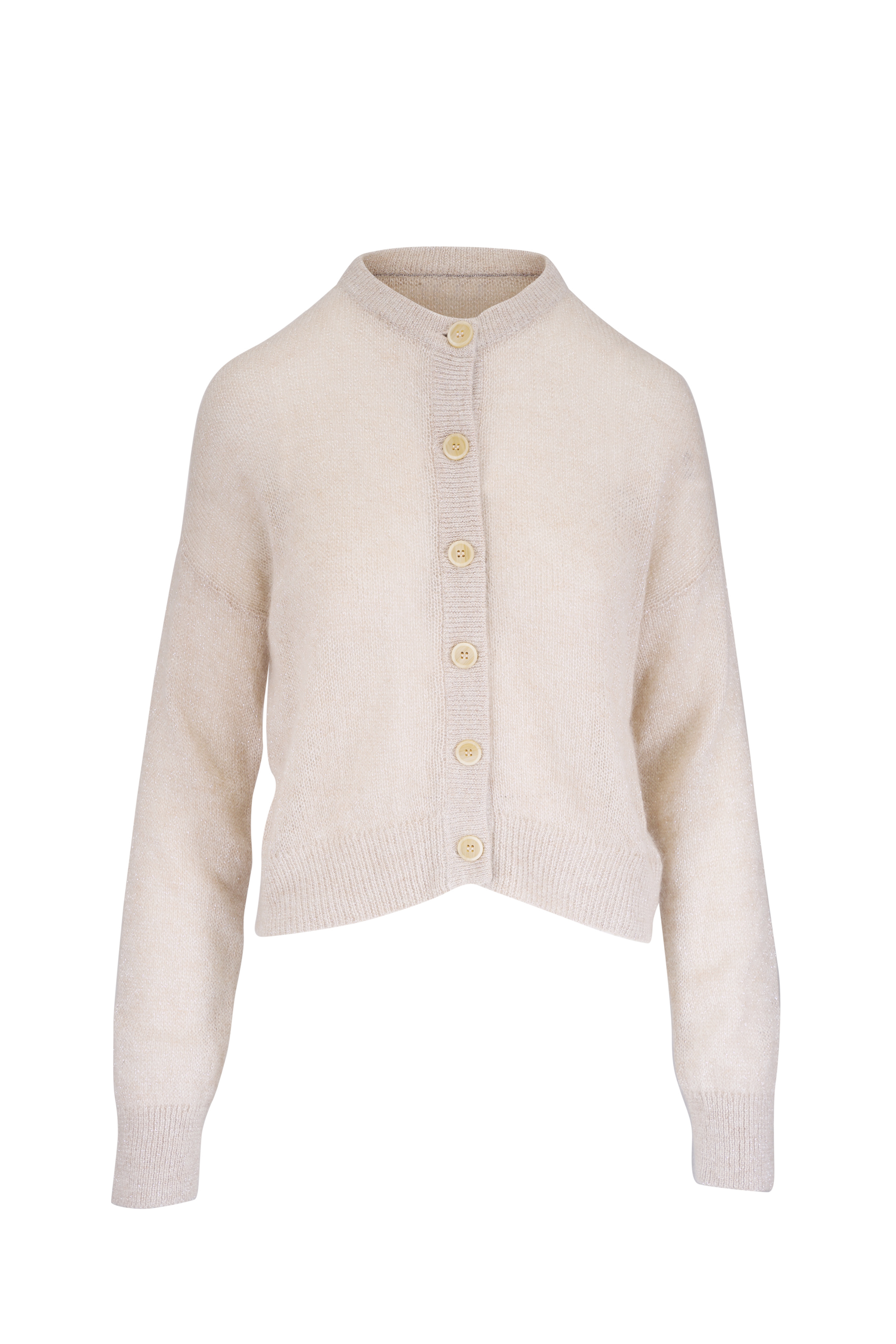 BRUNELLO CUCINELLI カーディガン Brunello Cucinelli - White Linen & Silk Paillette Crop Snap Cardigan