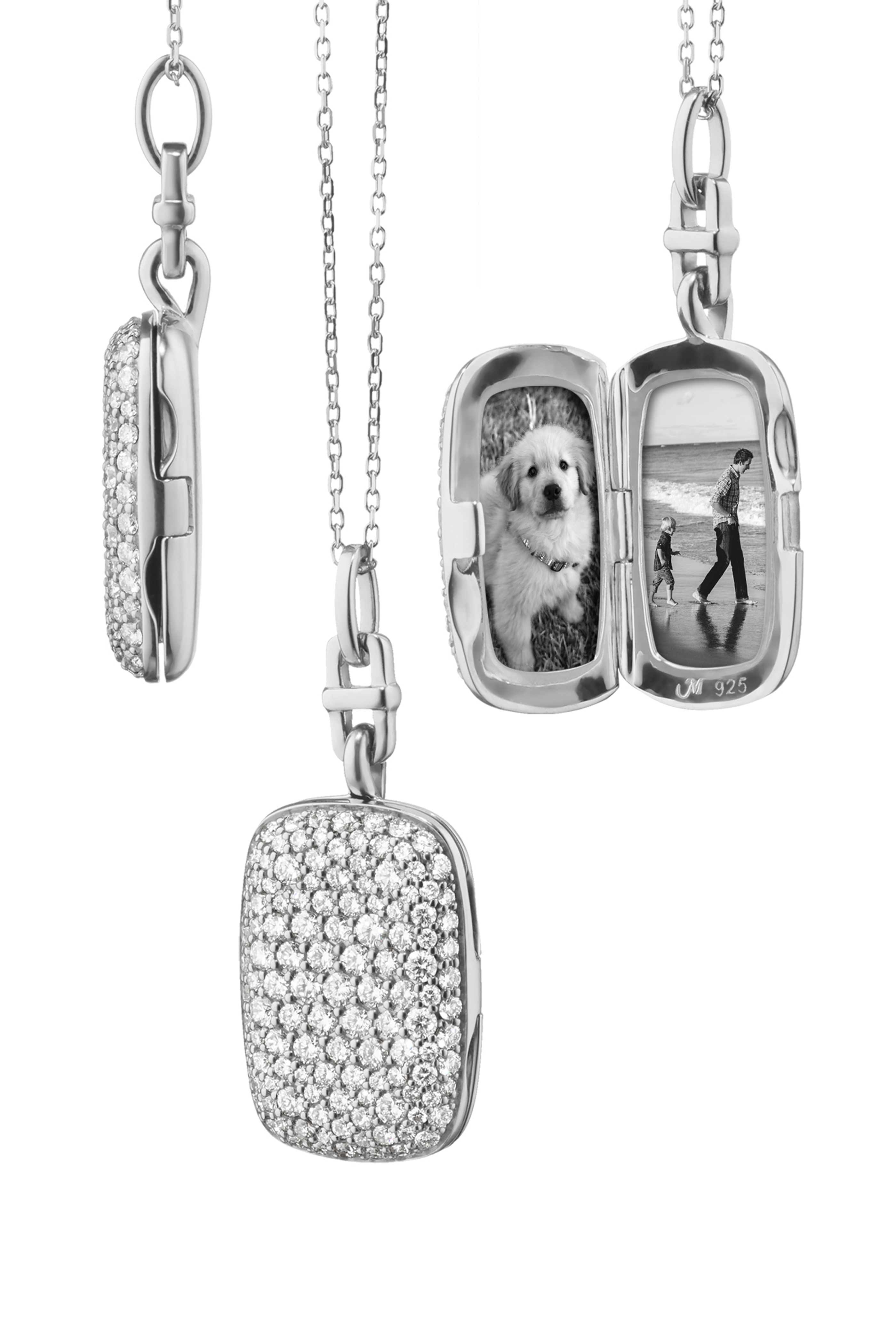 Monica Rich Kosann Locket Pendant with White Sapphire Accents in Sterling  Silver with Black Steel Chain (32)