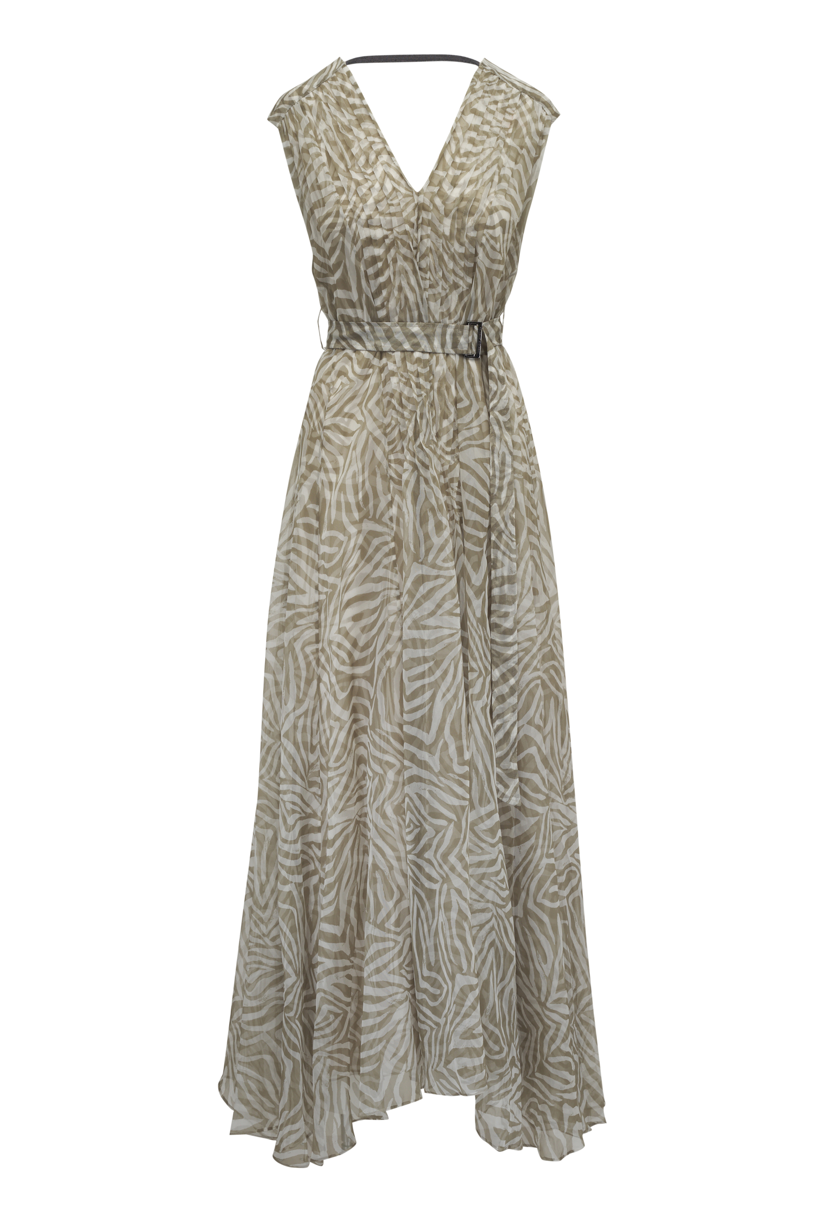 Brunello Cucinelli - Dark Beige Sleeveless Belted Midi Dress