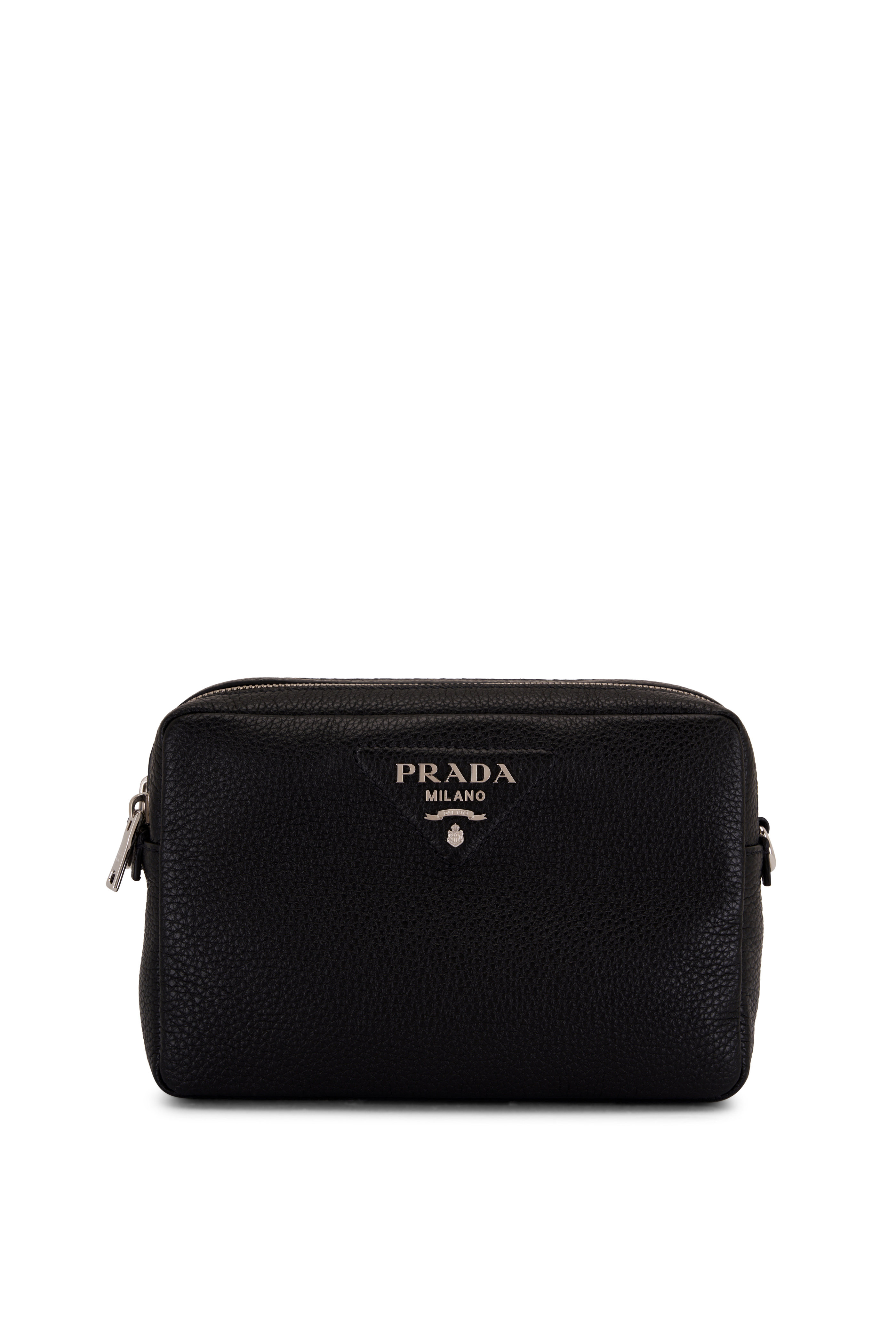 Prada Emblème brushed leather bag in Black with triangle logo - I-MAGAZINE  Inc