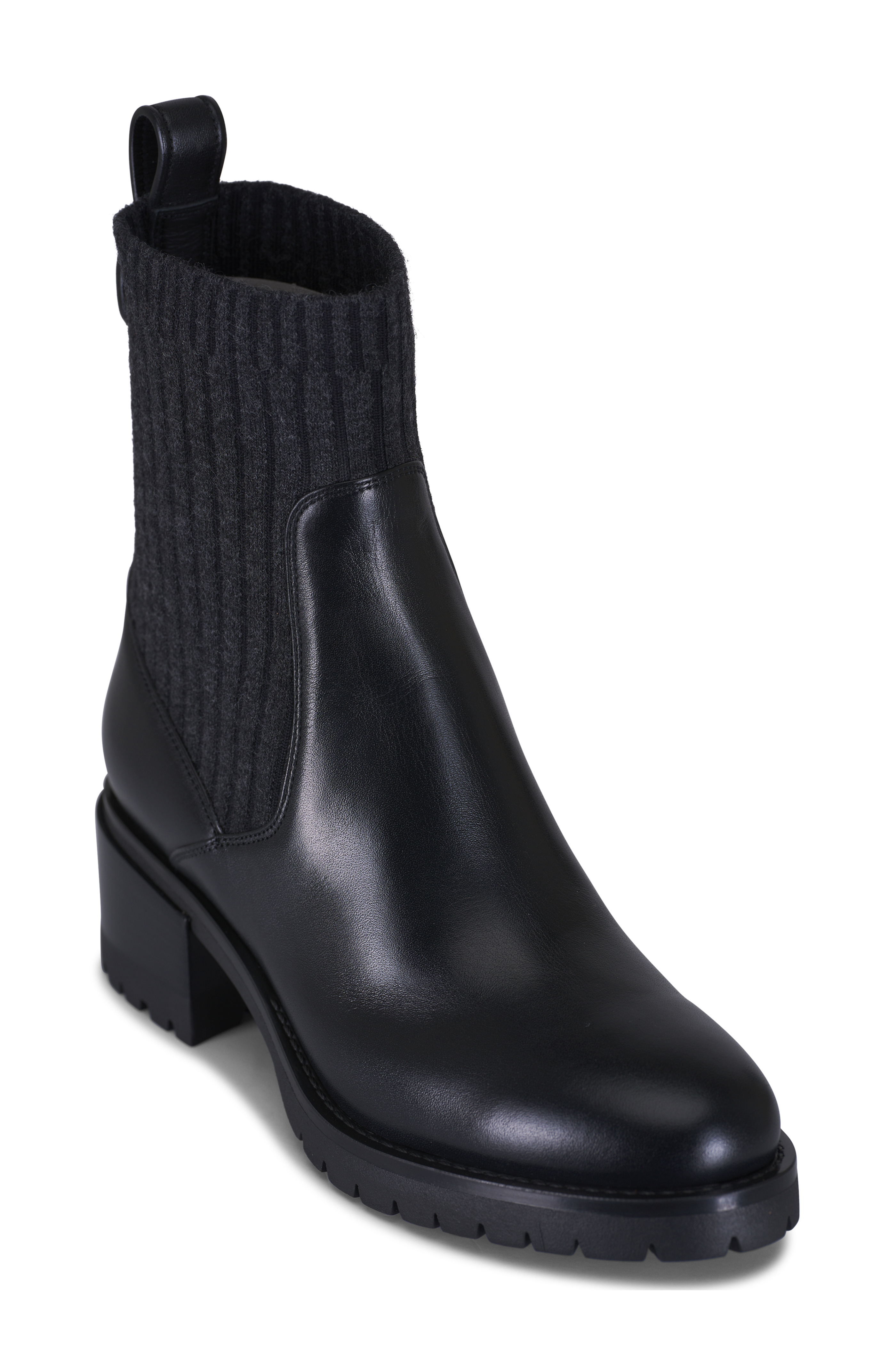 Santoni - Fleeces Black Tumbled Leather Boot | Mitchell Stores