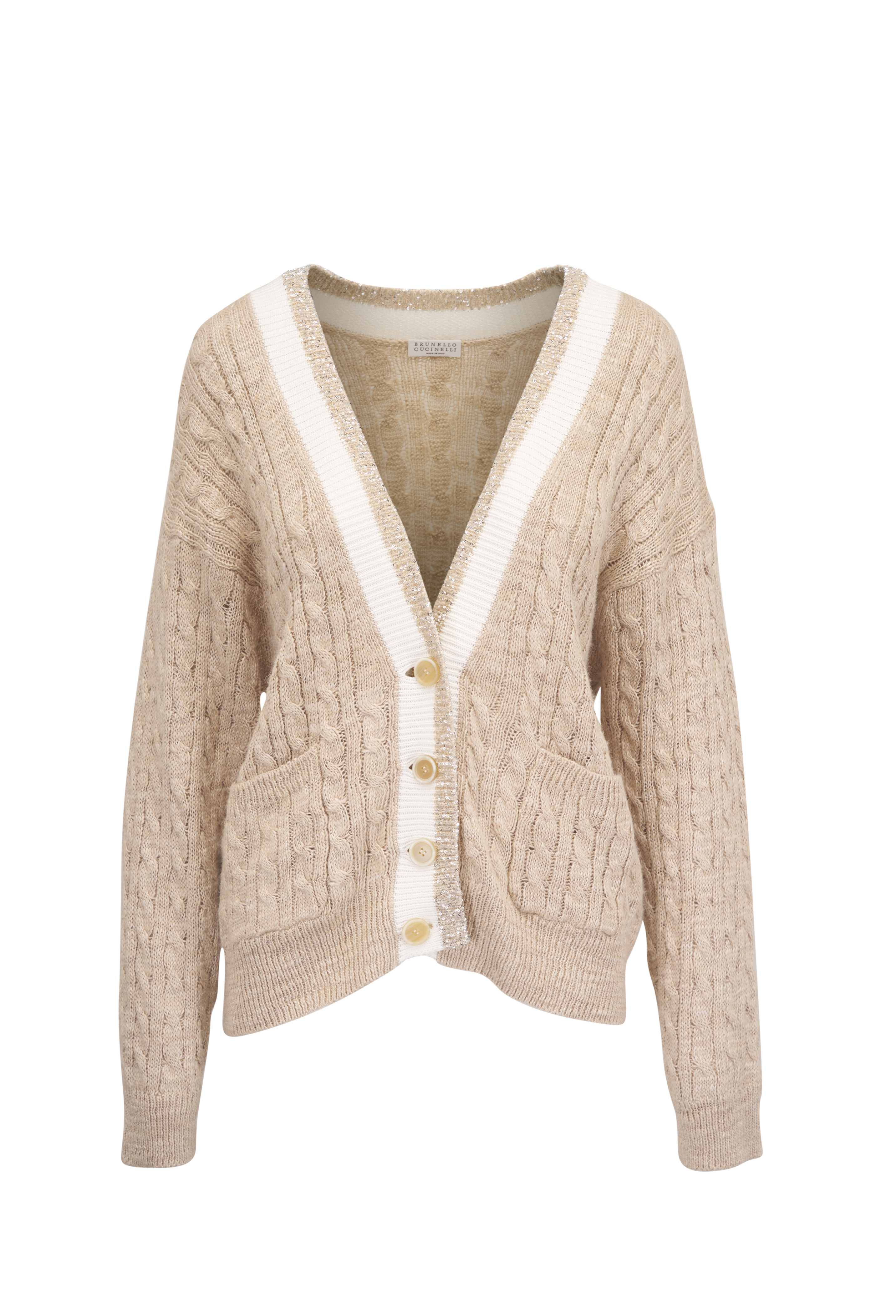 Brunello Cucinelli - Black Linen & Silk Paillette Cropped Cardigan