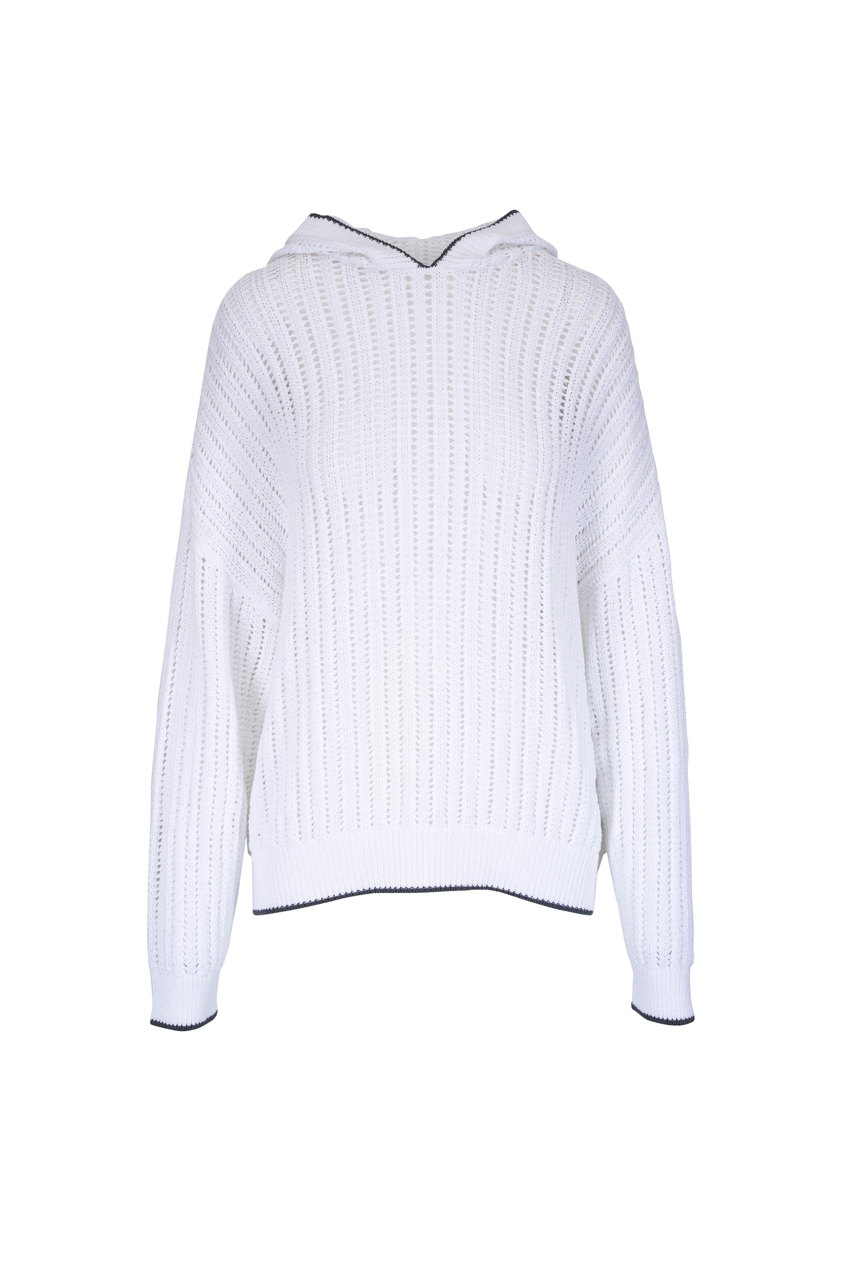 Brunello Cucinelli - White Cotton Monili V-Neck Sweater
