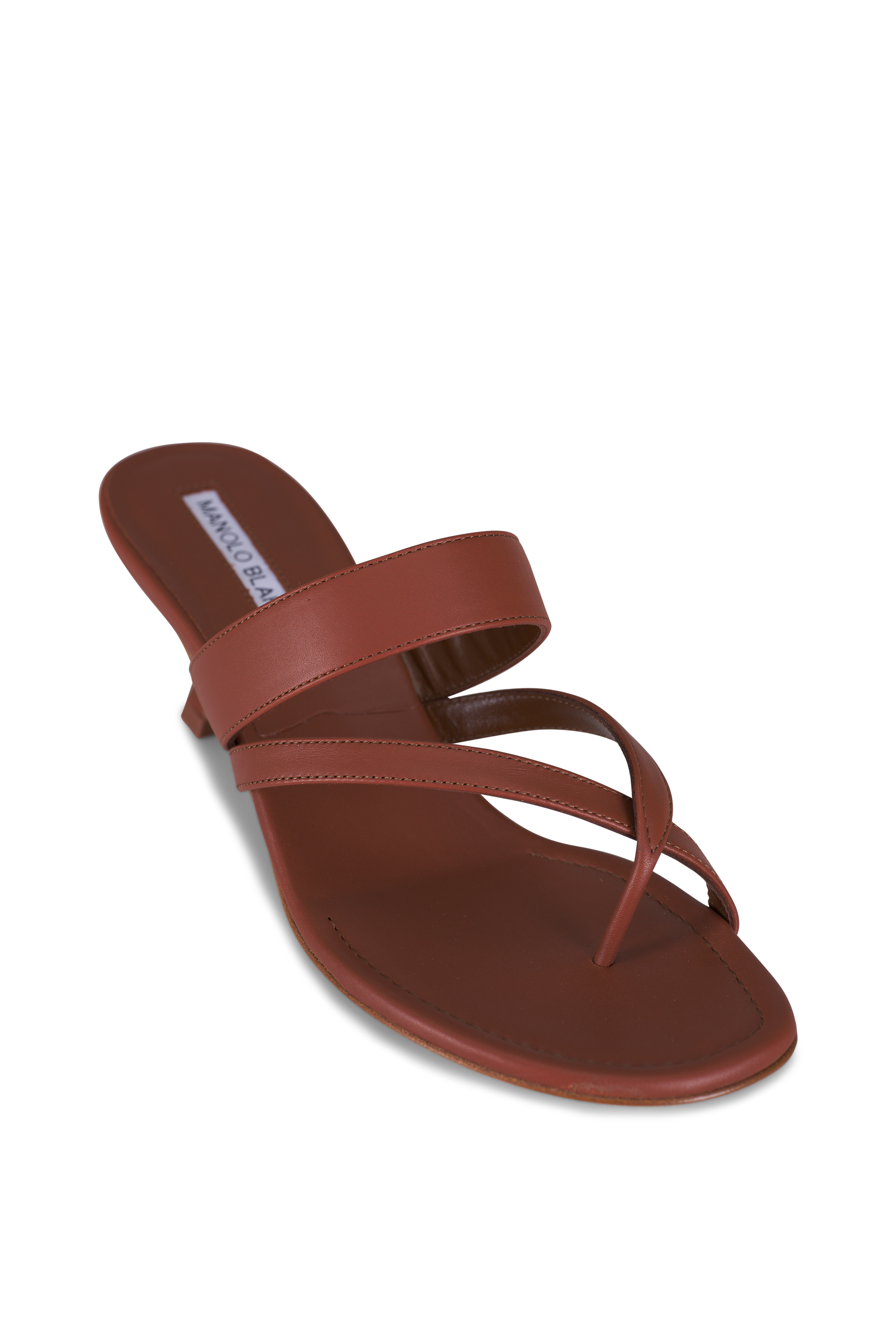 Manolo Blahnik - Titubanew Brown Leather Buckle Sandal, 50mm