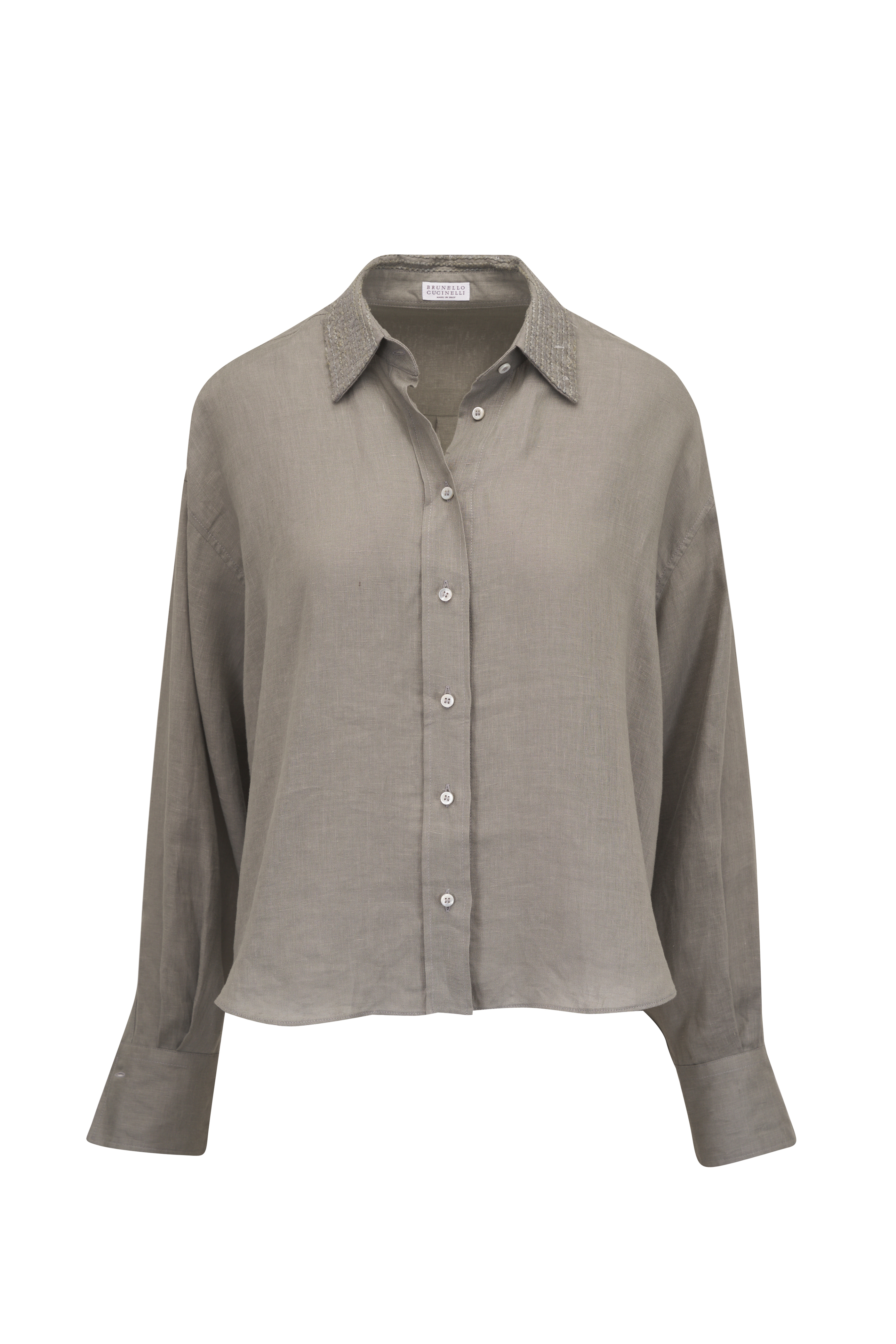 Brunello Cucinelli - Dazzling Stripes Beige & White Sequin Blouse