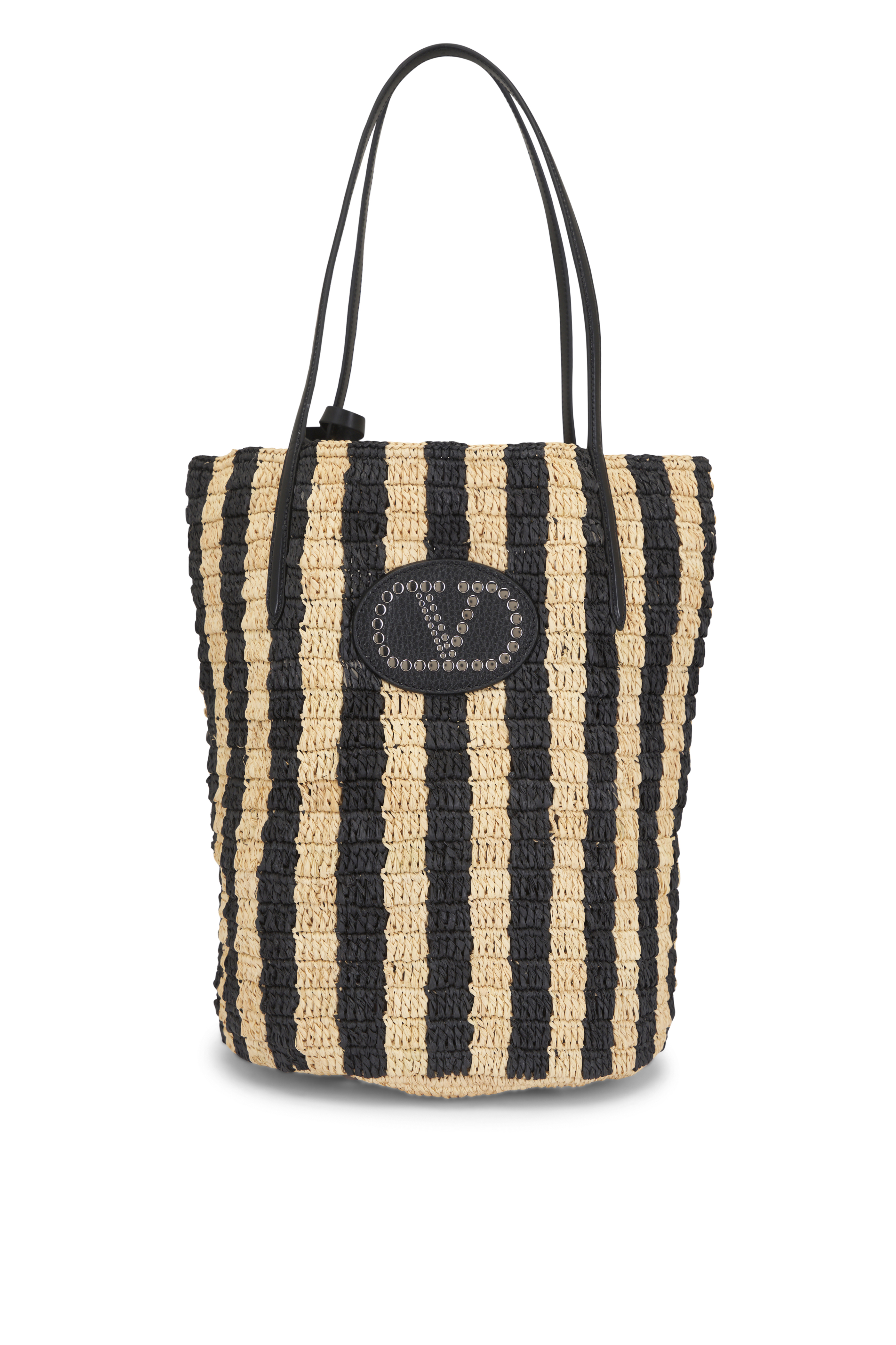 Valentino Garavani - Tess Black & Ivory Jacquard Stripe Chain Tote