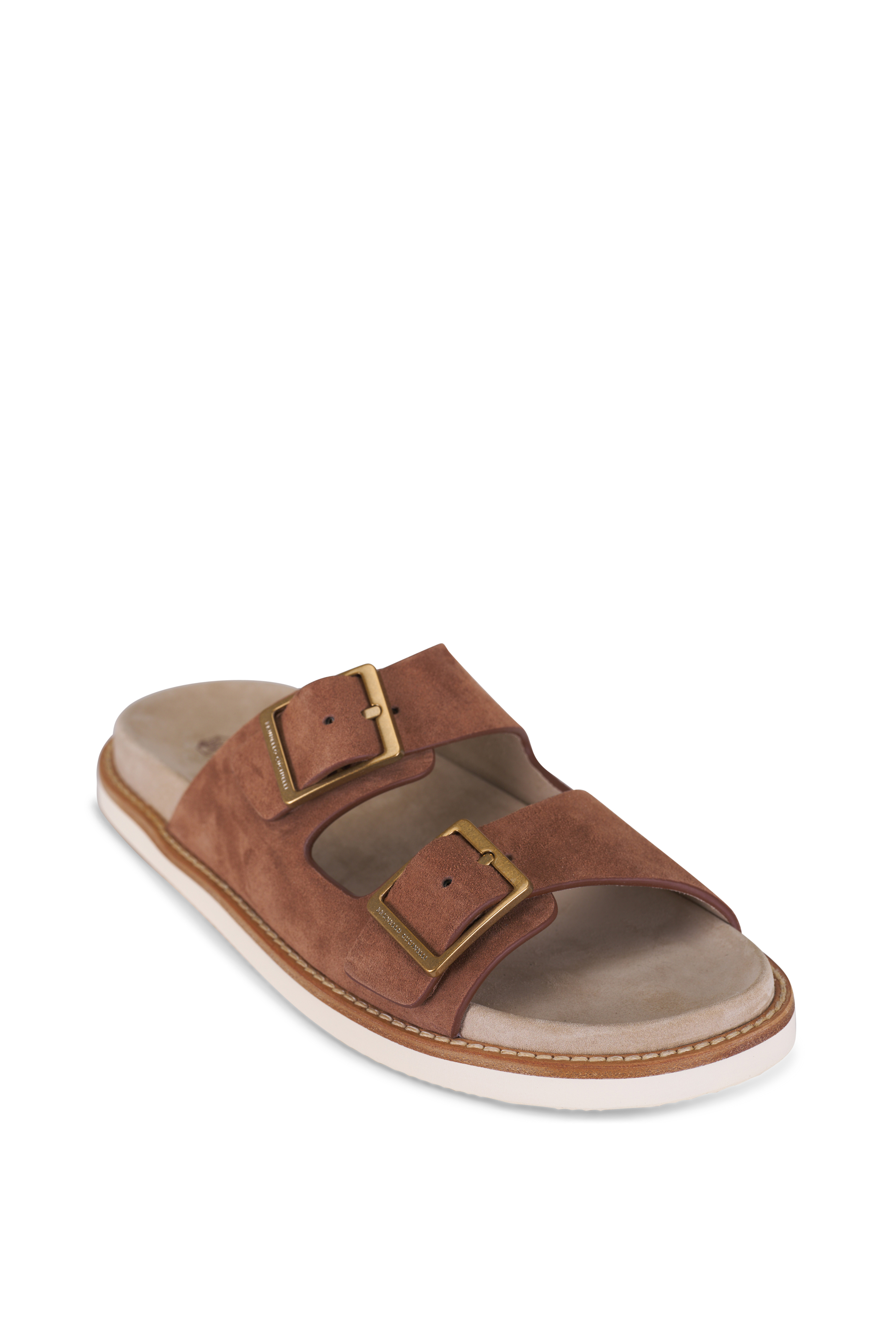 【関税＆送料込み】Brunello Cucinelli Brown Slip-On Sandals Brunello Cucinelli - Suede Slide Sandals in Brown