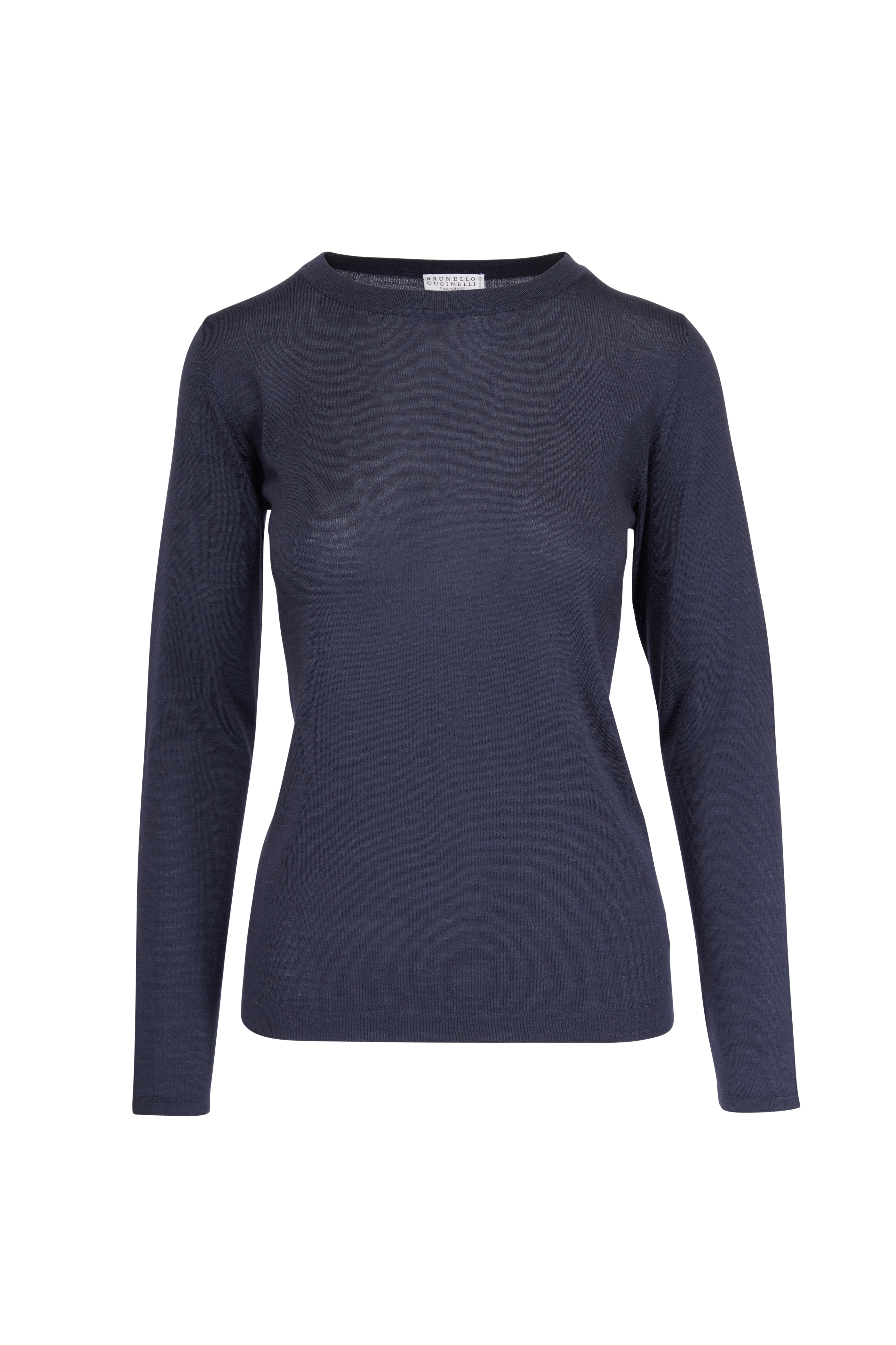 Brunello Cucinelli - Navy Blue Lurex Long Sleeve T-Shirt