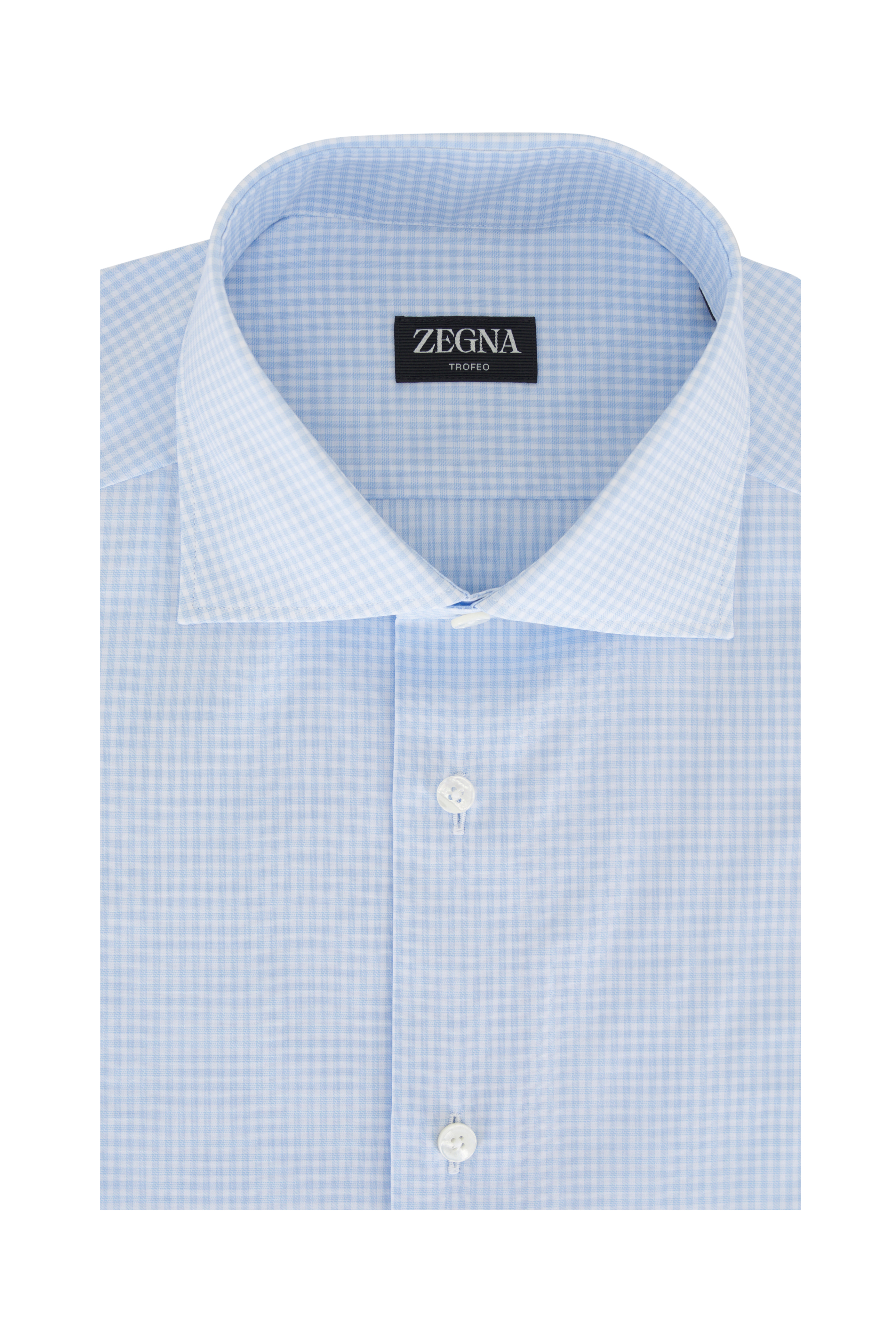 Zegna - Trofeo Light Blue Check Dress Shirt | Mitchell Stores