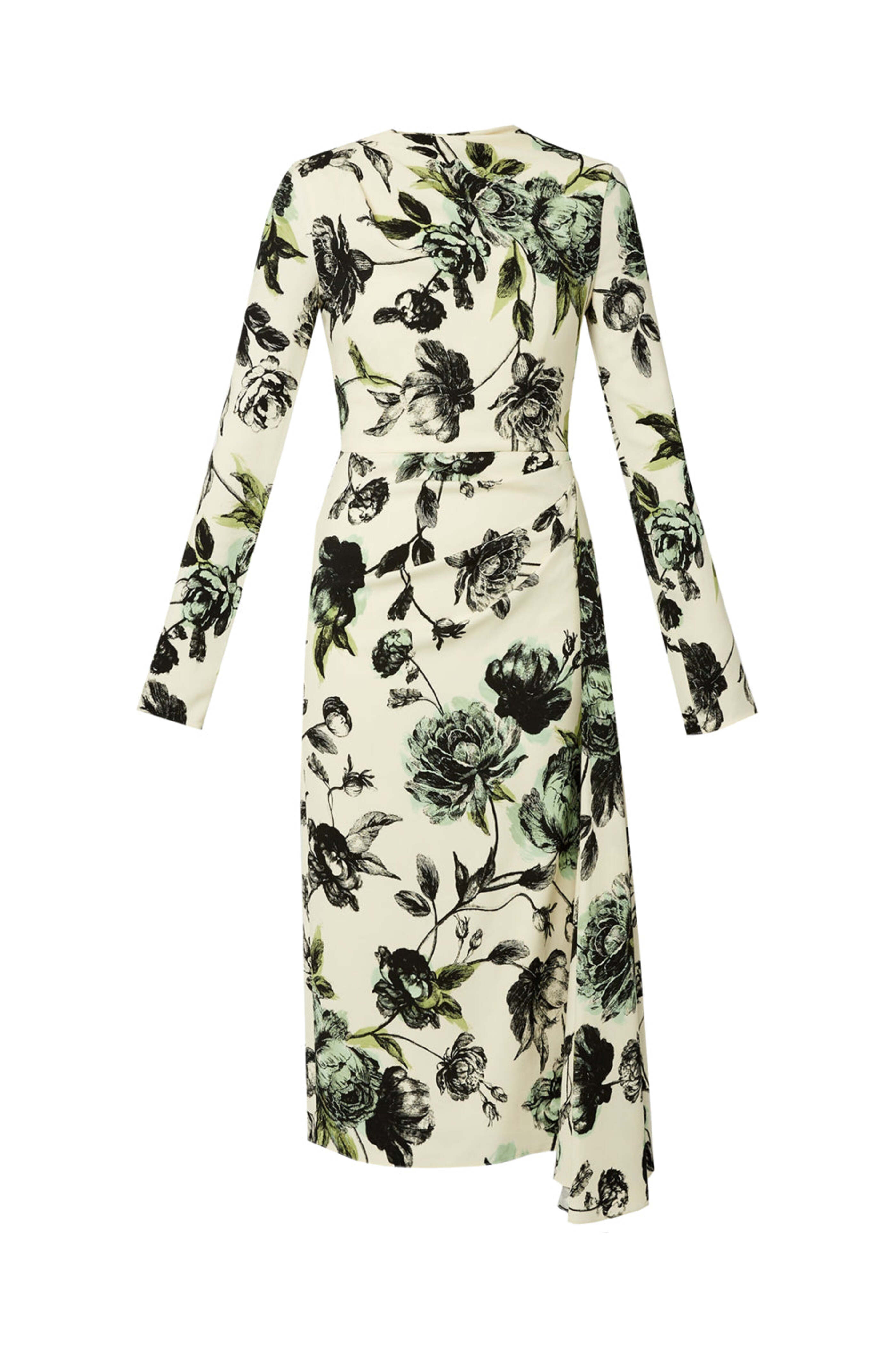 Erdem - Cumin Ophelia Vine V Neck Asymmetrical Drape Dress