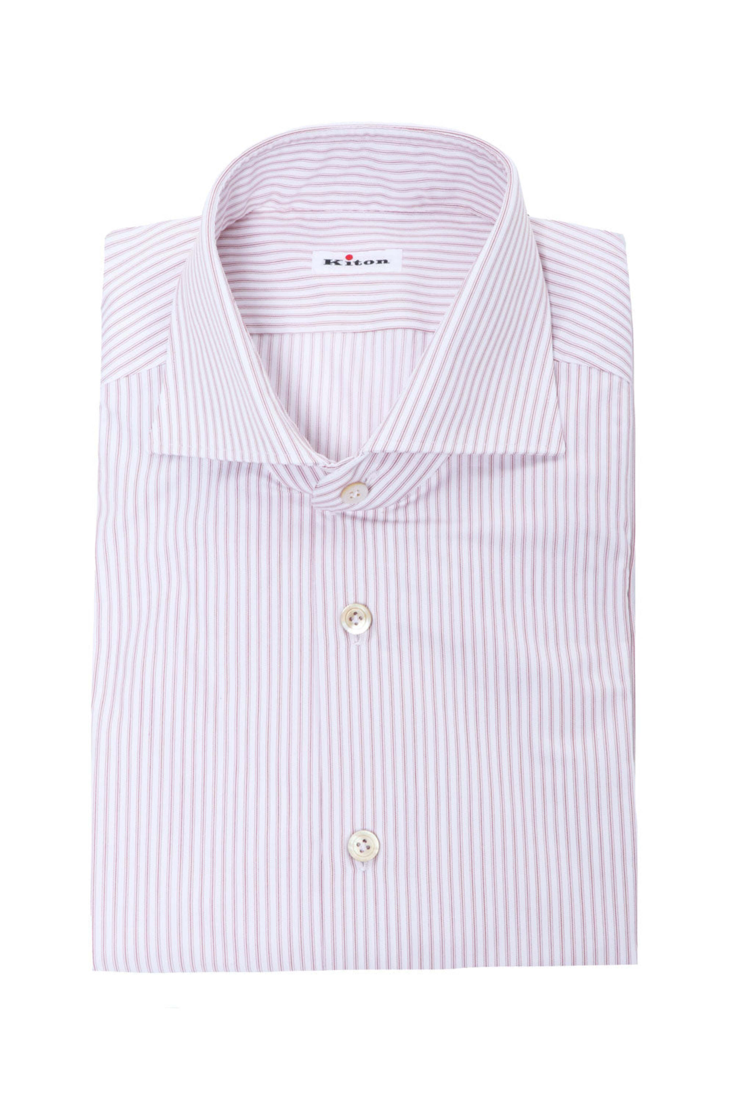Kiton - Red & Navy Striped Dress Shirt | Mitchell Stores