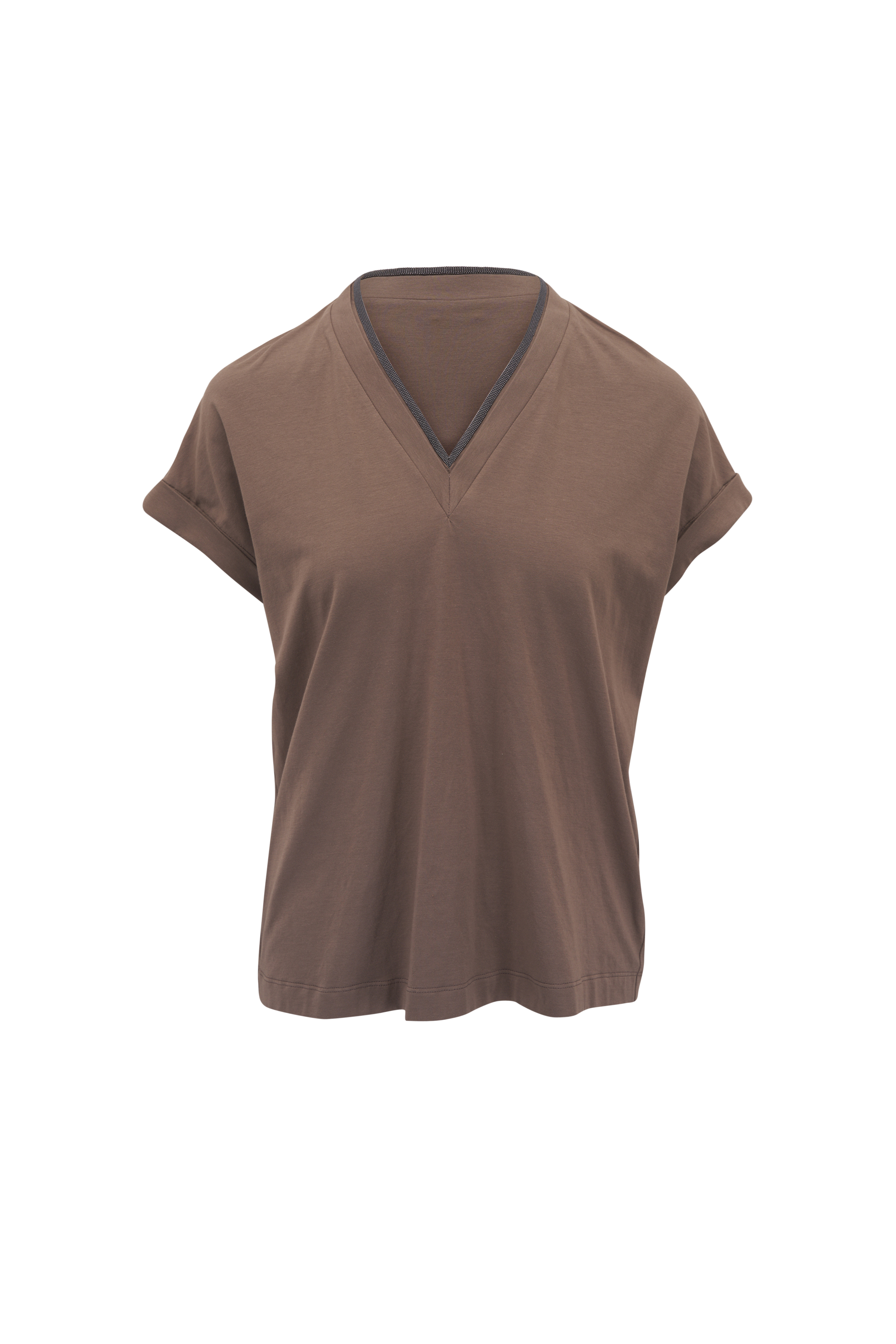 Tシャツ・カットソー BRUNELLO CUCINELLI Women Tops M0TC8EL672 C055 ANTRACITE GREY Brunello Cucinelli - Charcoal Lurex Cashmere Short Sleeve T