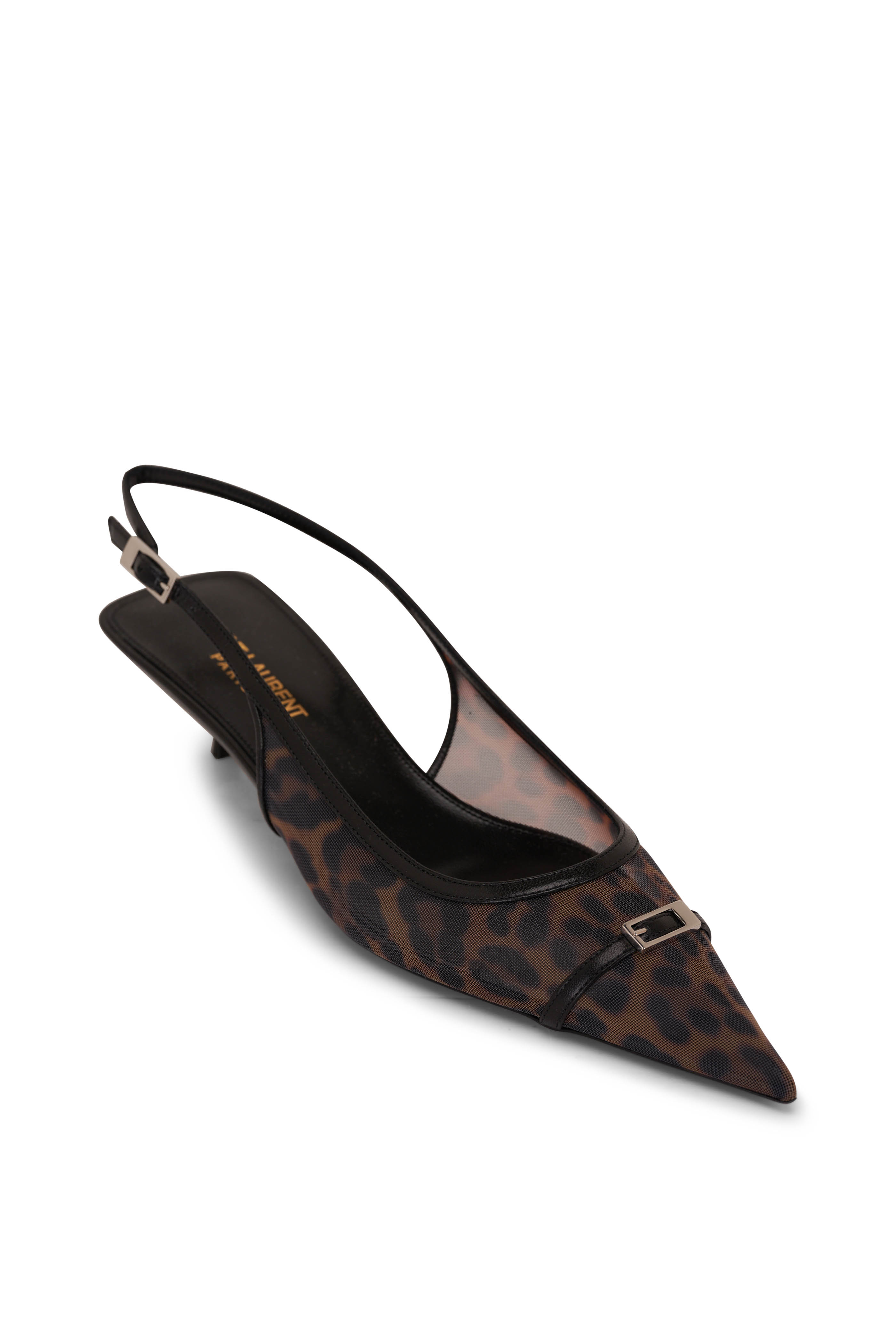 【Saint Laurent】LEE 75 SAN VER SETA SOFT◆8066571TV00 Saint Laurent - Lee Noir Glazed Leather Slingback, 75mm