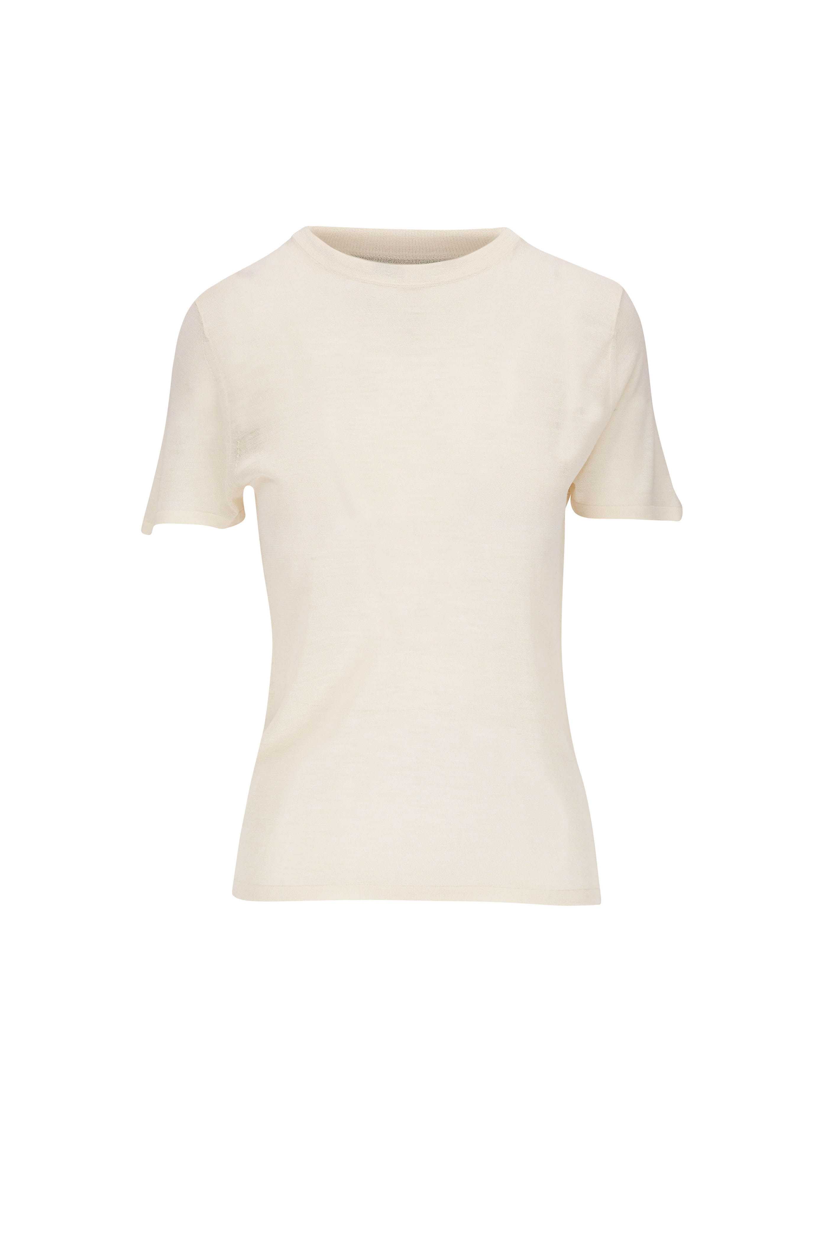 Nili Lotan - Francene Ivory Silk Knit T-Shirt | Mitchell Stores