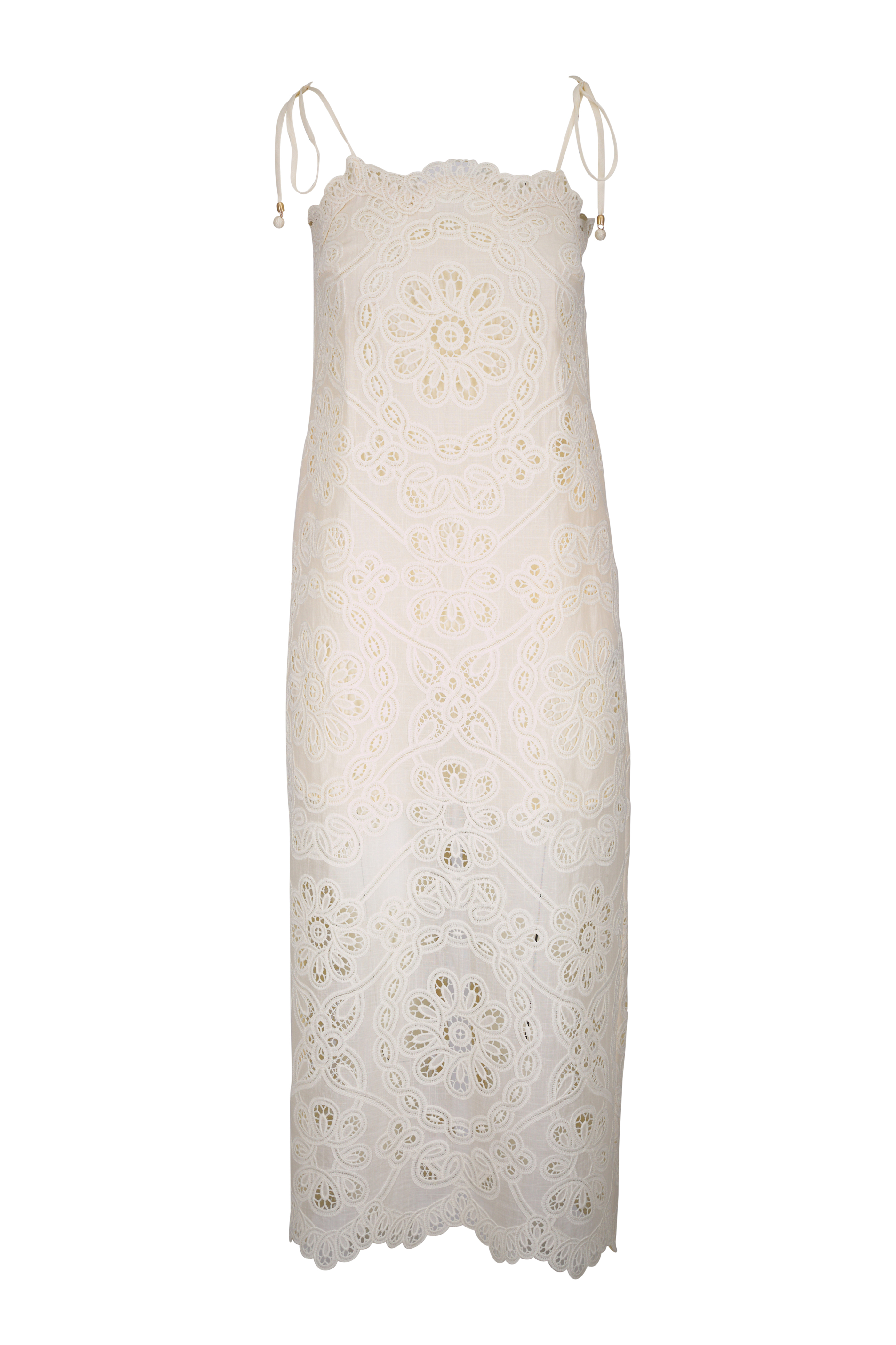 Zimmermann - Devi Cream Floral Scallop Midi Dress