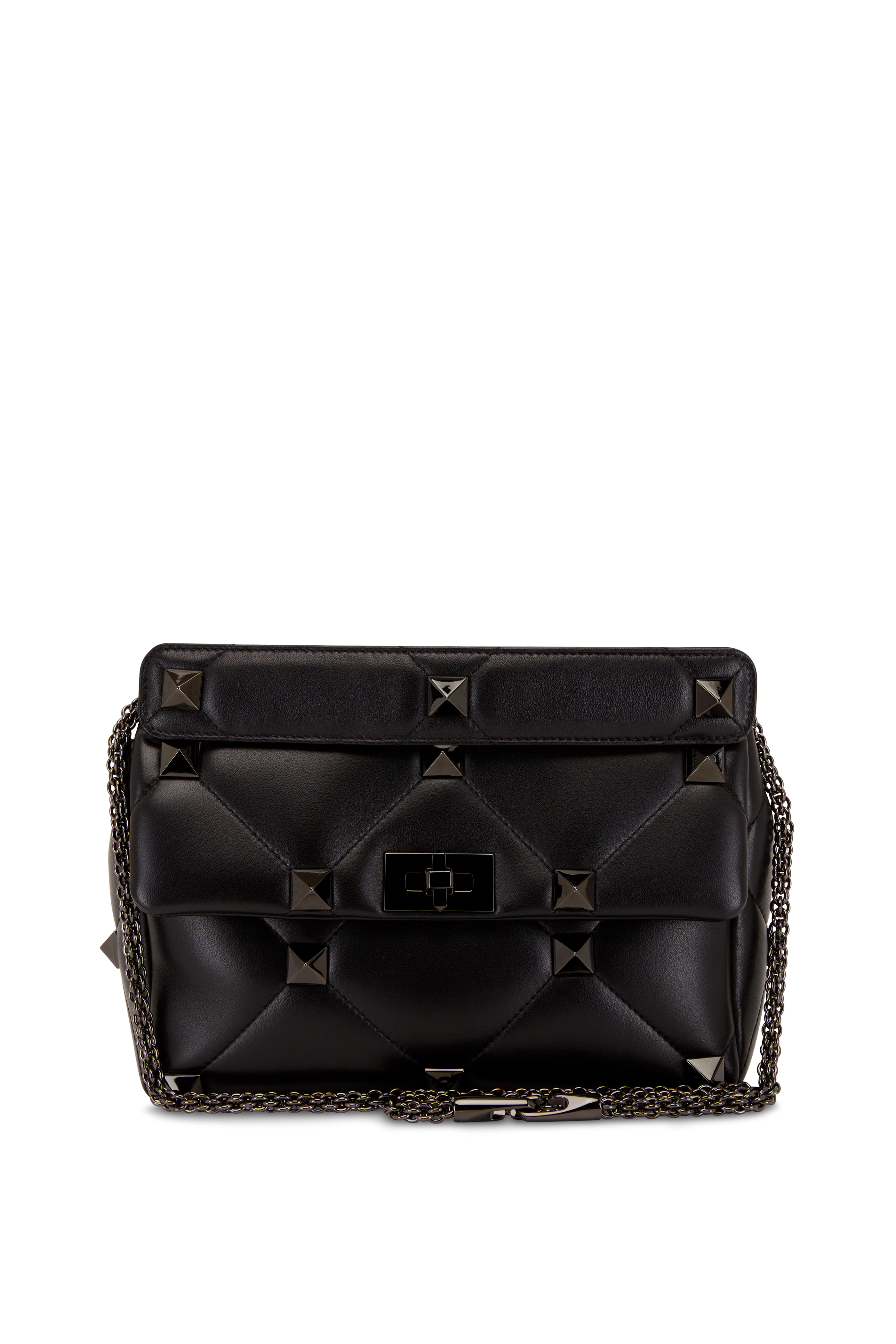 Valentino Garavani, Roman Stud Small Leather Shoulder Bag, Women, Black, Embellished, Unisize, Shoulder Bags