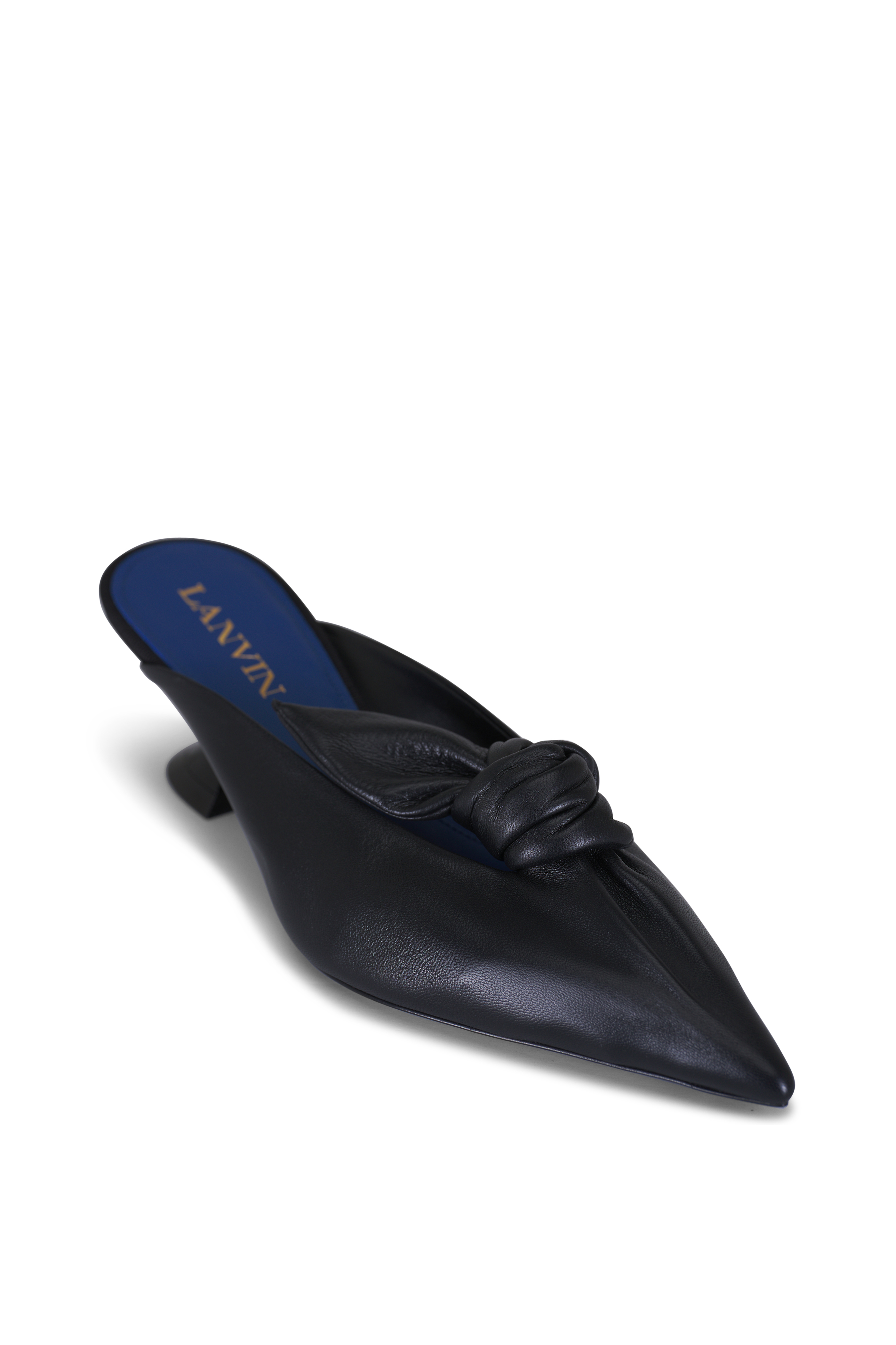 Prada - Black Suede V-Neck Block Heel Mule, 65mm