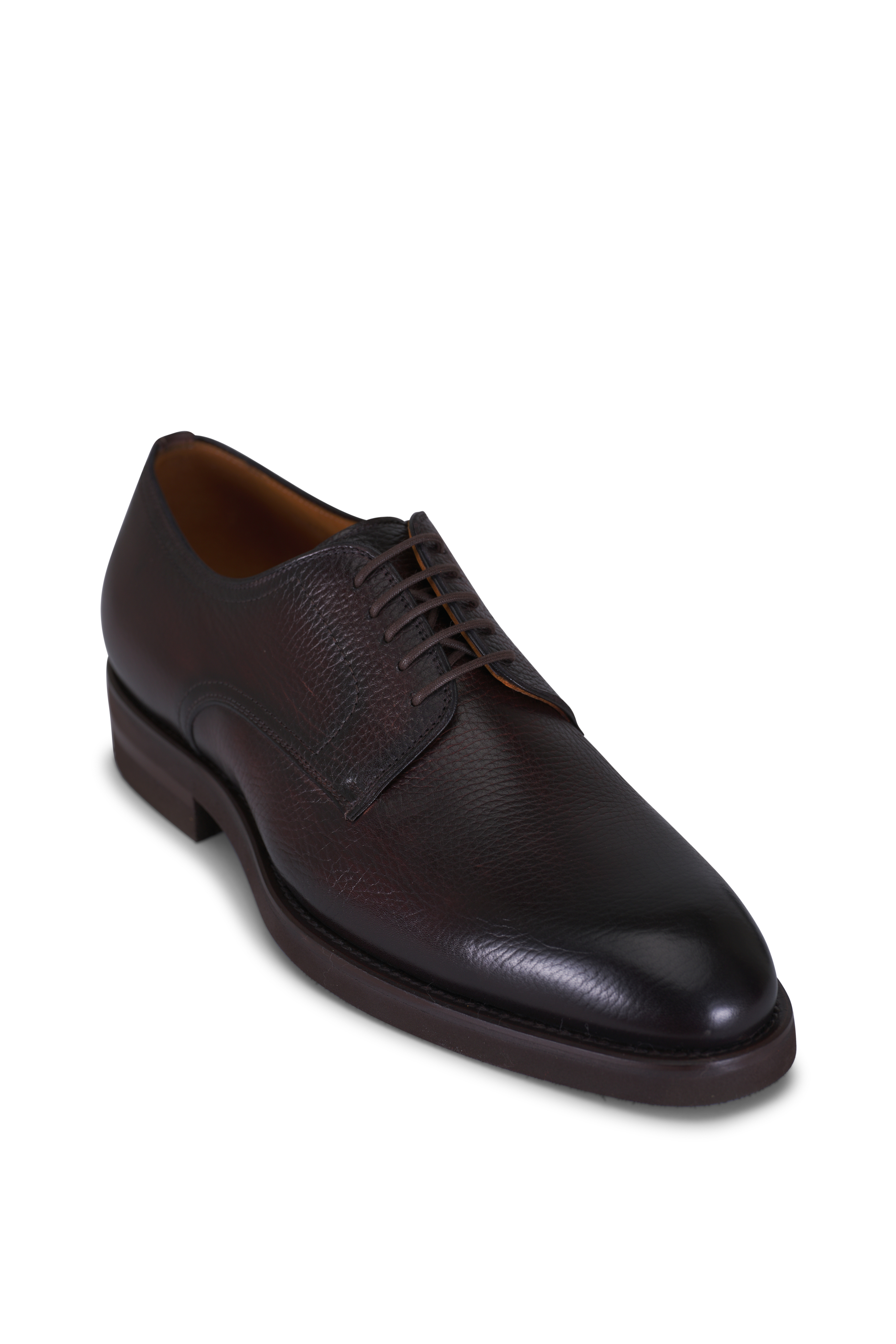Santoni Pebble Leather Plain Toe Derby Shoe in Dark Brown Size 10 1/2 D $740 Santoni Leather Cap-Toe Derby Shoes | Saks Fifth Avenue main image 2