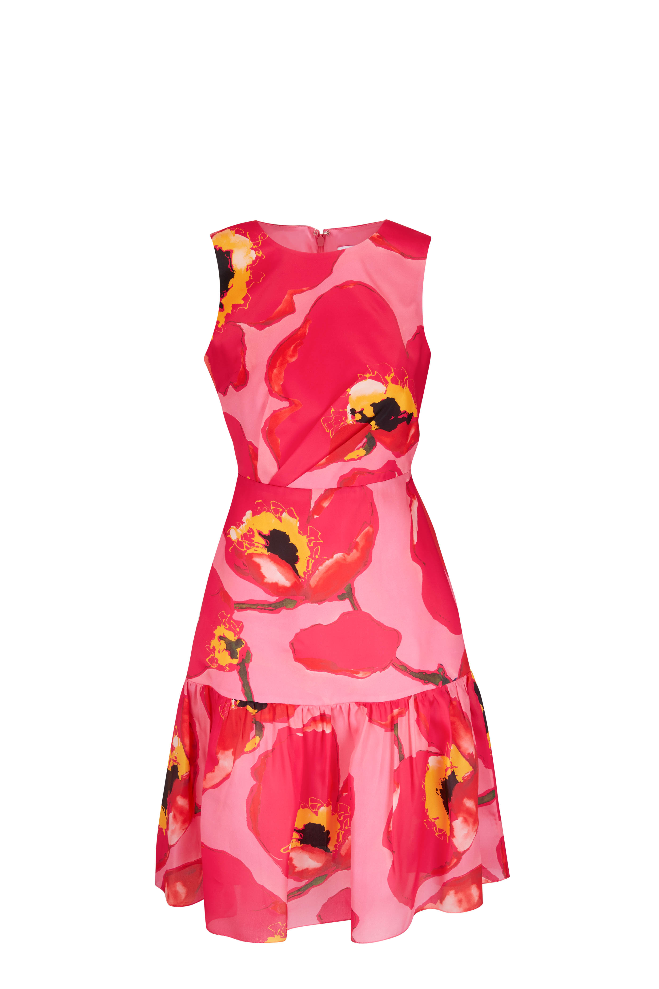 Carolina Herrera - Pink Floral Drop Shoulder Mini Dress