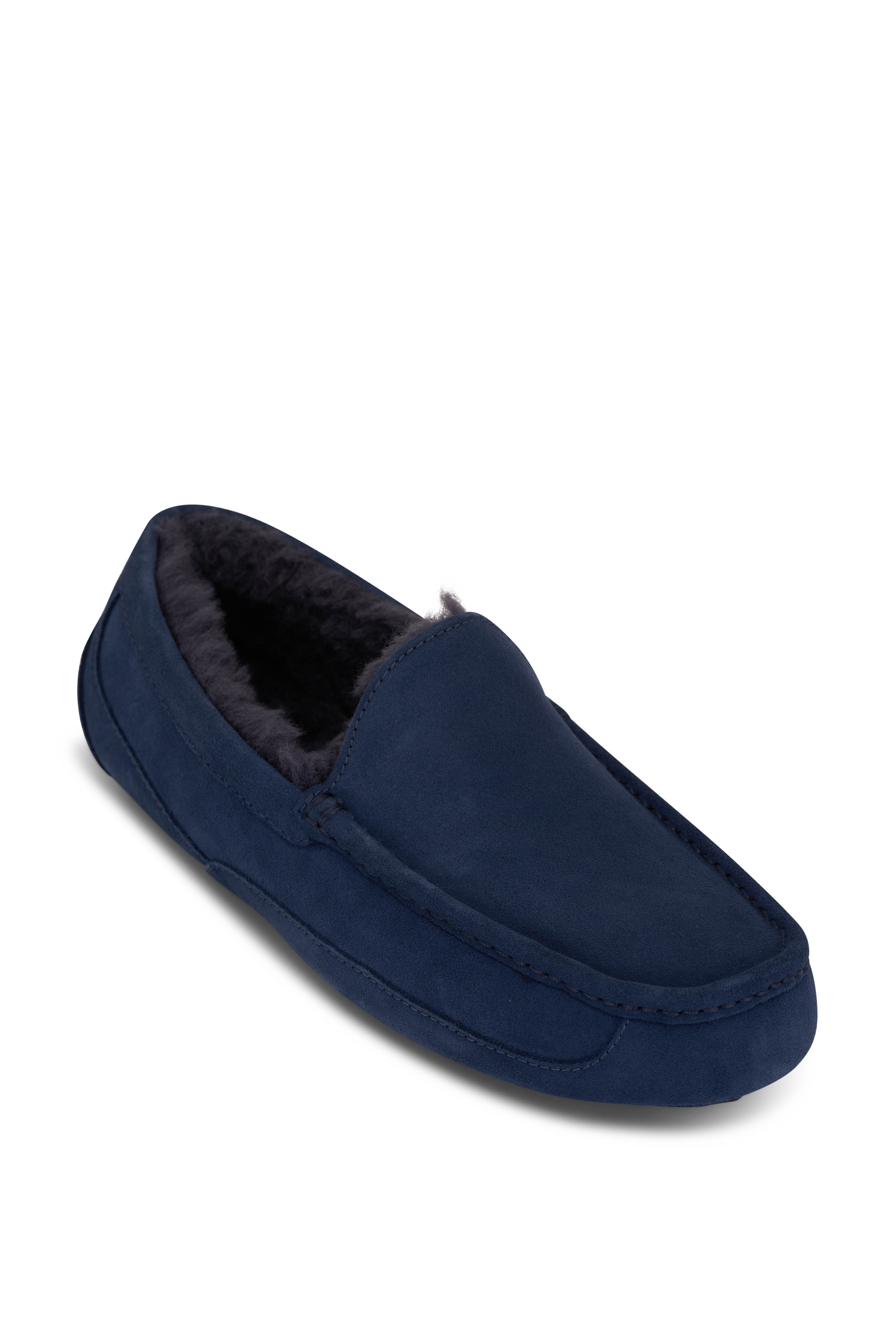 Trask Preston Brown Italian Suede Shearling Slipper