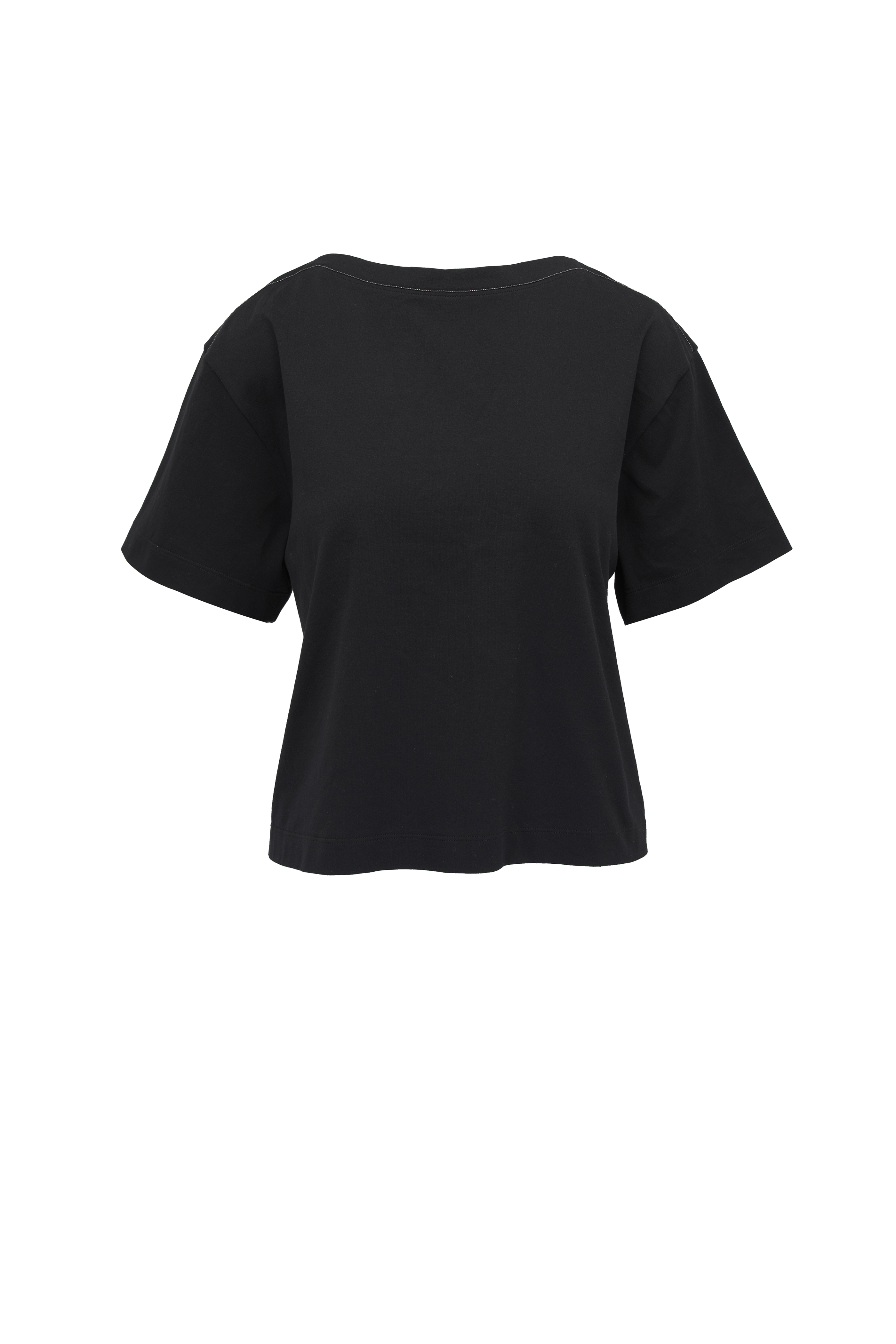 Tシャツ・カットソー Brunello Cucinelli Black Cotton T-Shirt With Keyhole Detail Brunello Cucinelli - Black Keyhole Cotton T-Shirt