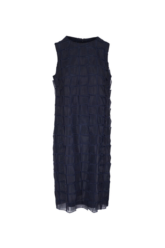 Akris Dark Navy Organza Trapezoid Embroidered Dress - view 1