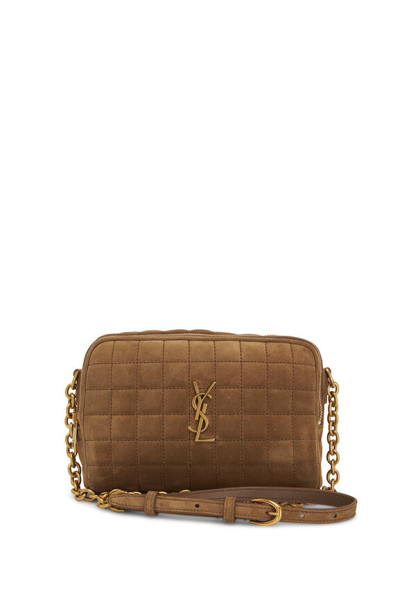 Saint Laurent - Golden Leaf Quilted Suede Camera Crossbody Bag